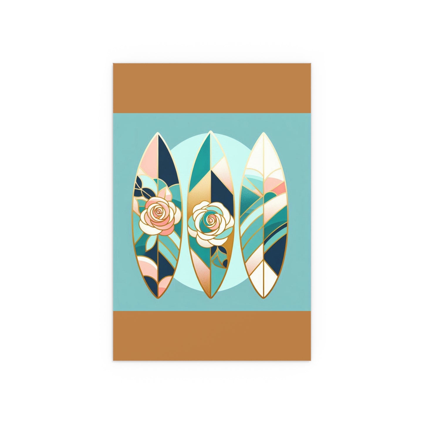 Elegant Floral Silk Poster - Indoor/Outdoor Wall Art for Home Decor - Blue, Pink & Aqua Surfboard & Roses