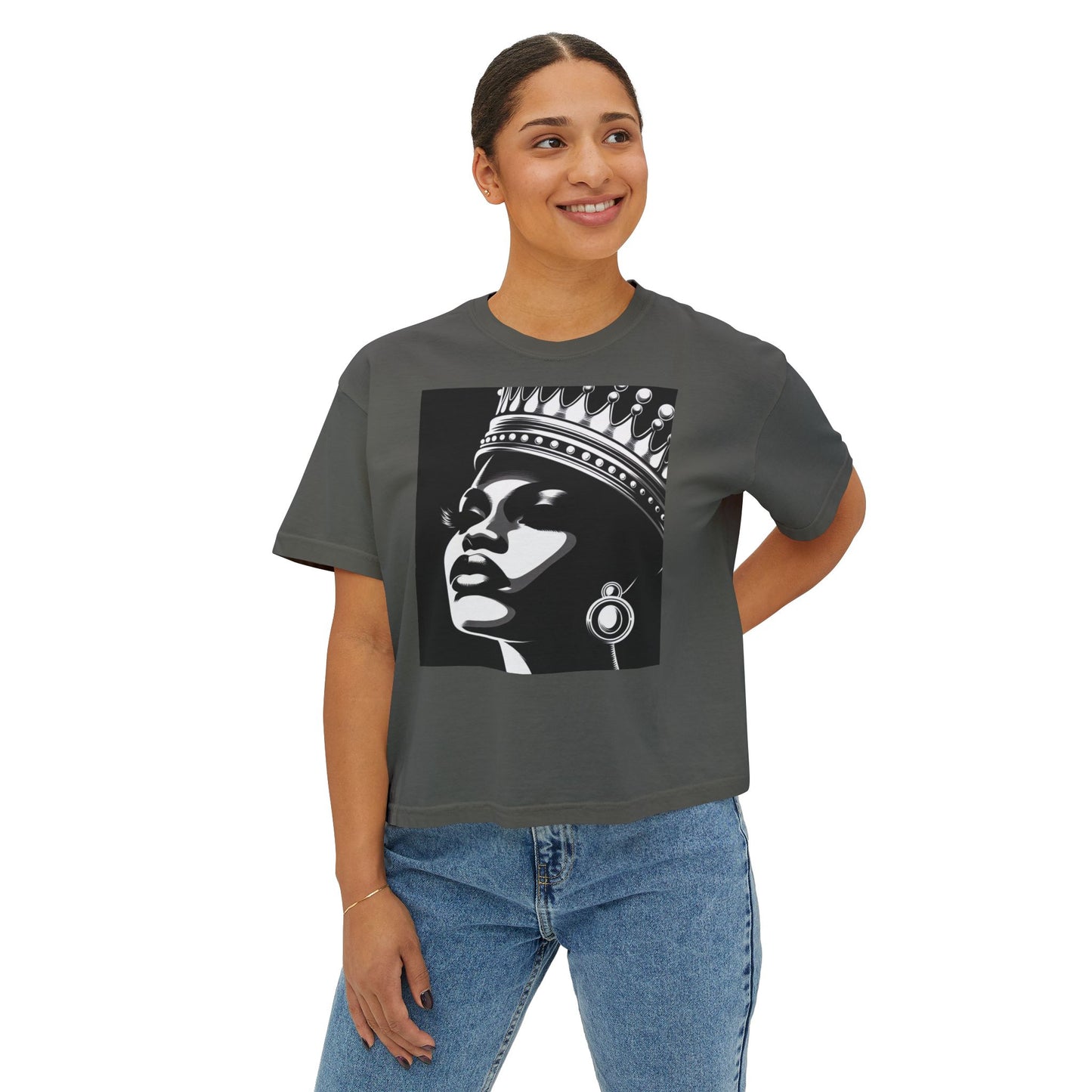 Empowering Women's Boxy Tee - Crowned Beauty Graphic Shirt, Fashionable Streetwear, Gift for Her, Casual Style, Birthday Gift