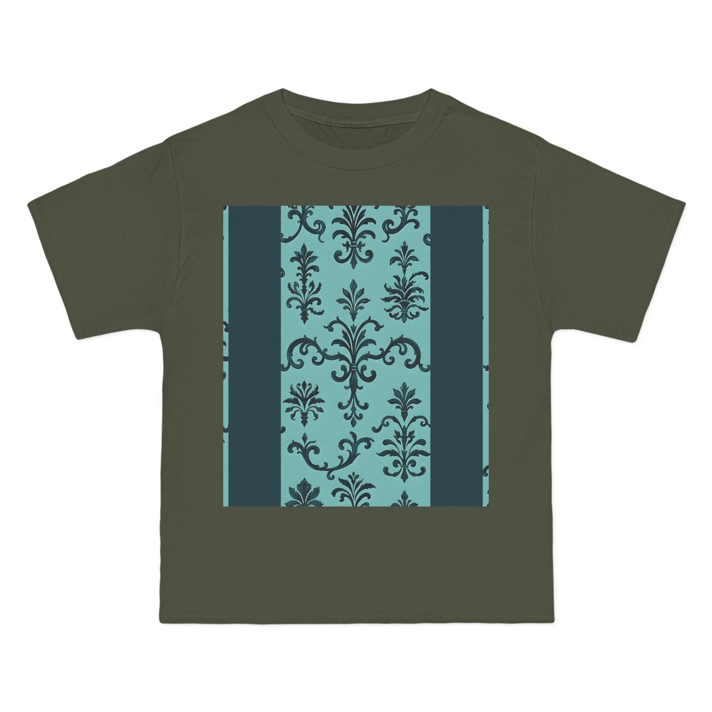 Elegant Floral T-Shirt - Vintage Design, Casual Wear, Gift for Her, Summer Fashion, Stylish Tee - Teal Striped Rococo