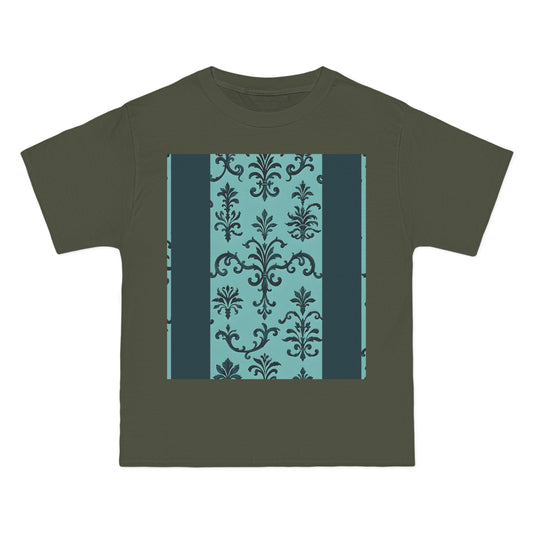 Elegant Floral T-Shirt - Vintage Design, Casual Wear, Gift for Her, Summer Fashion, Stylish Tee - Teal Striped Rococo