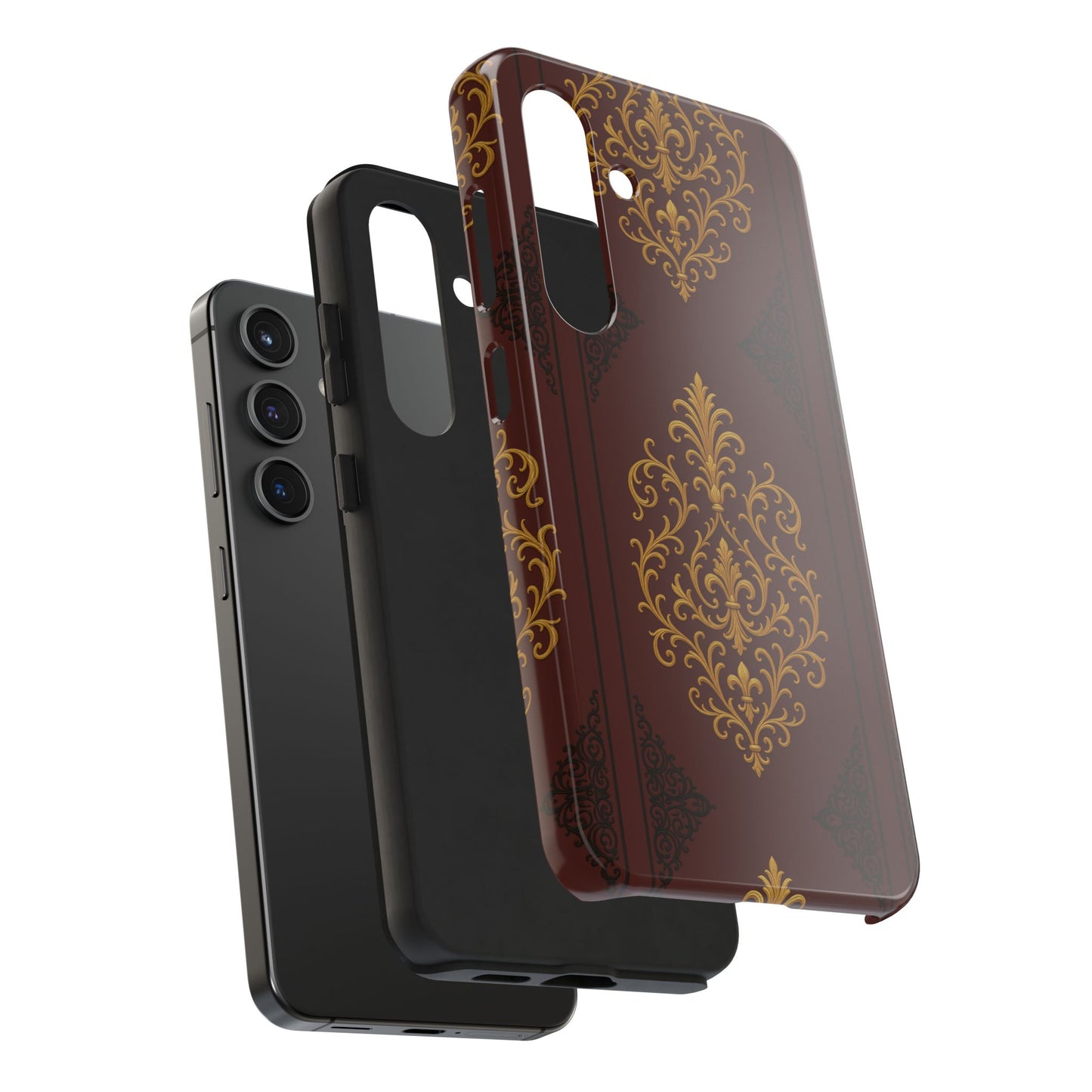Dusk Burgundy-Black & Gold Baroque Tough Phone Case — Ornate Gold Baroque on Burgundy