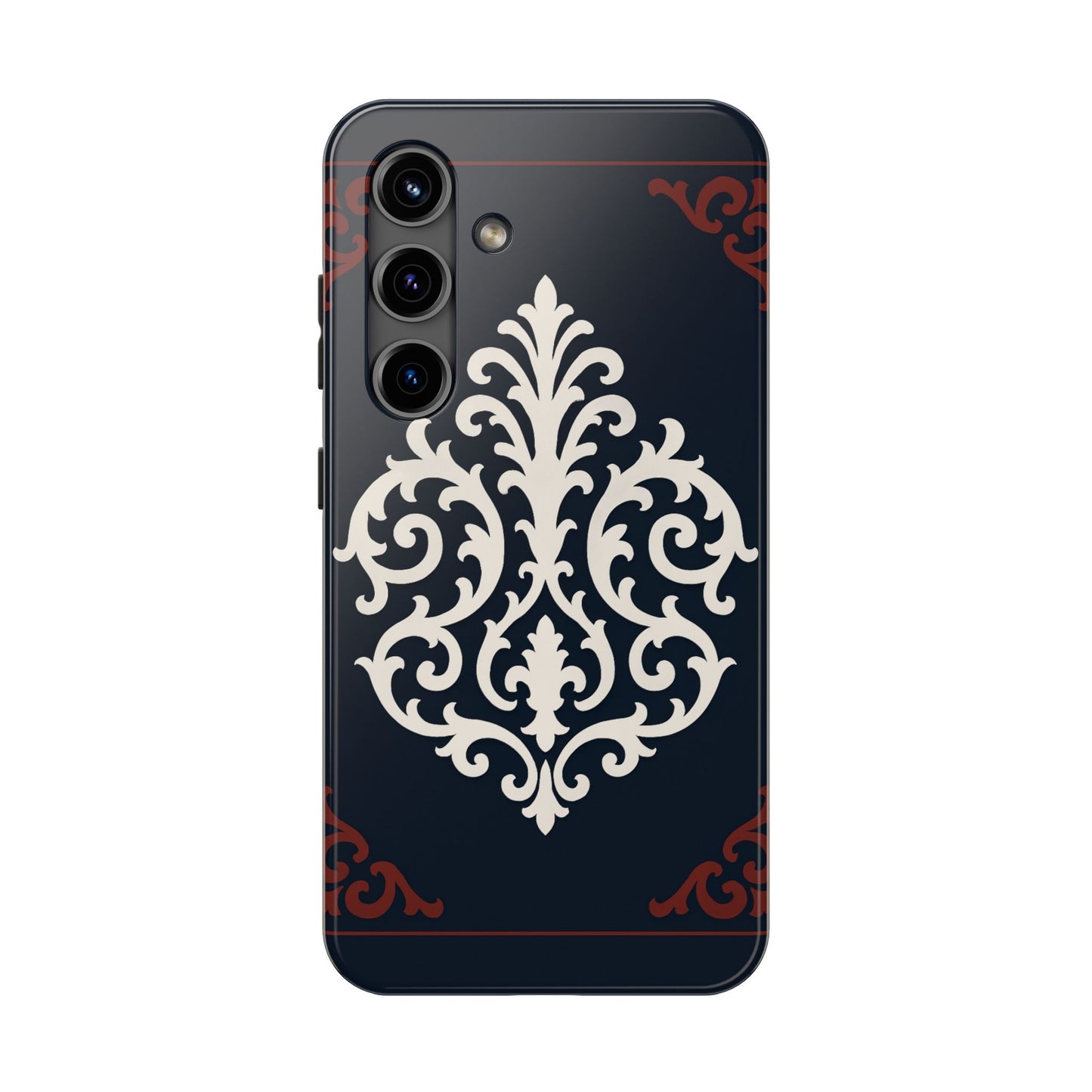 Dusk Blue-Maroon & White Baroque Tough Phone Case — Vintage Scroll Design