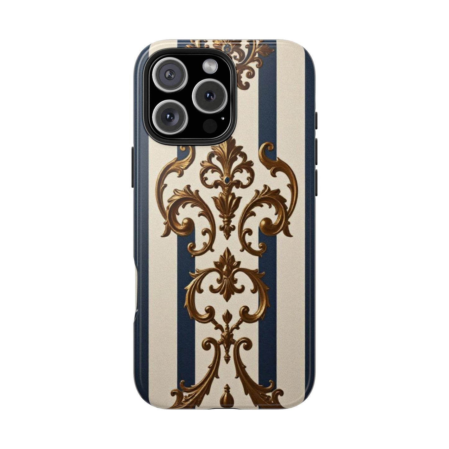 Damask Tough Phone Case - Alabaster & Blue Striped Damask