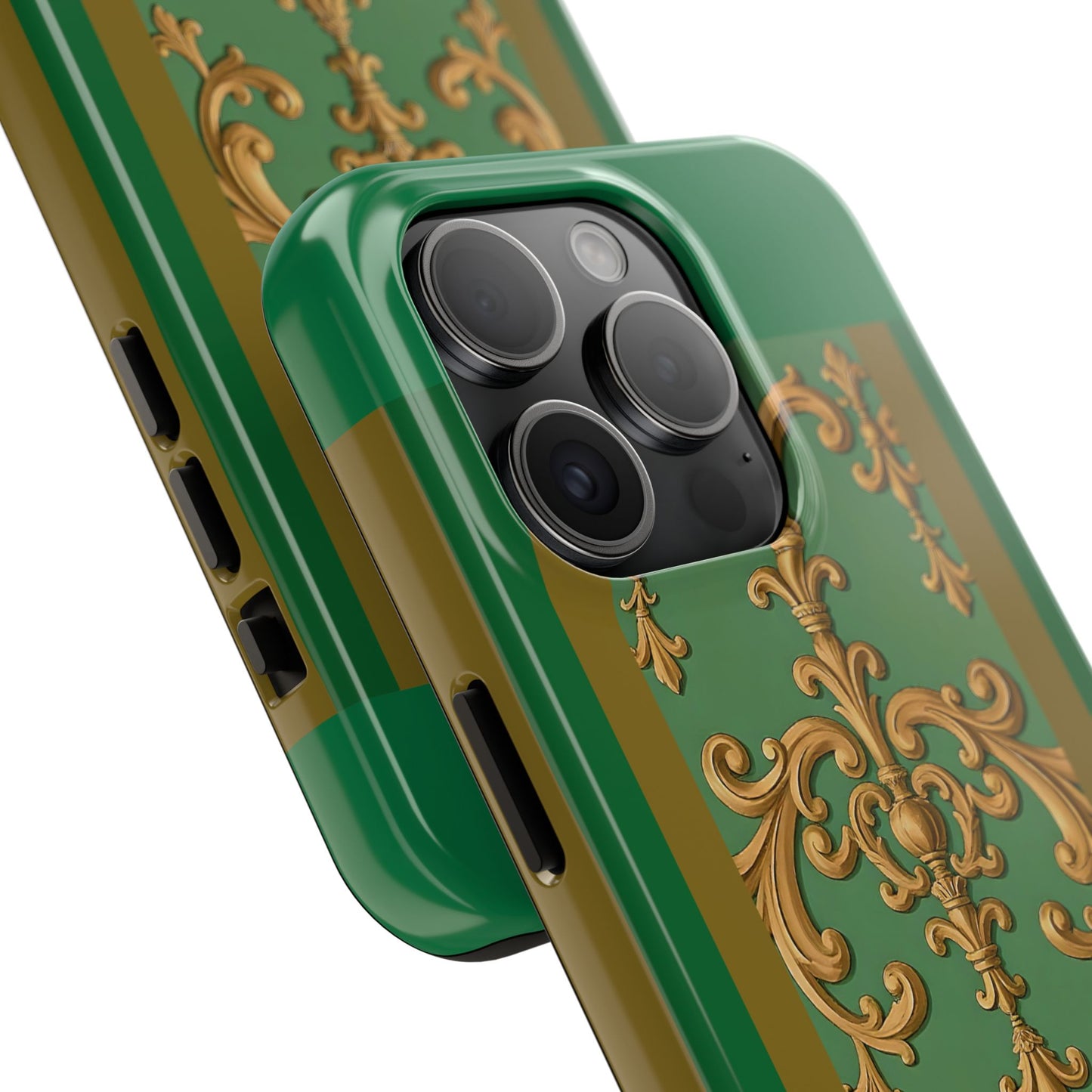 Elegant Floral Tough Phone Case, Durable Phone Cover, Gifts for Her, Stylish Protection, Chic Phone Accessory - Olive Green Striped Rococo