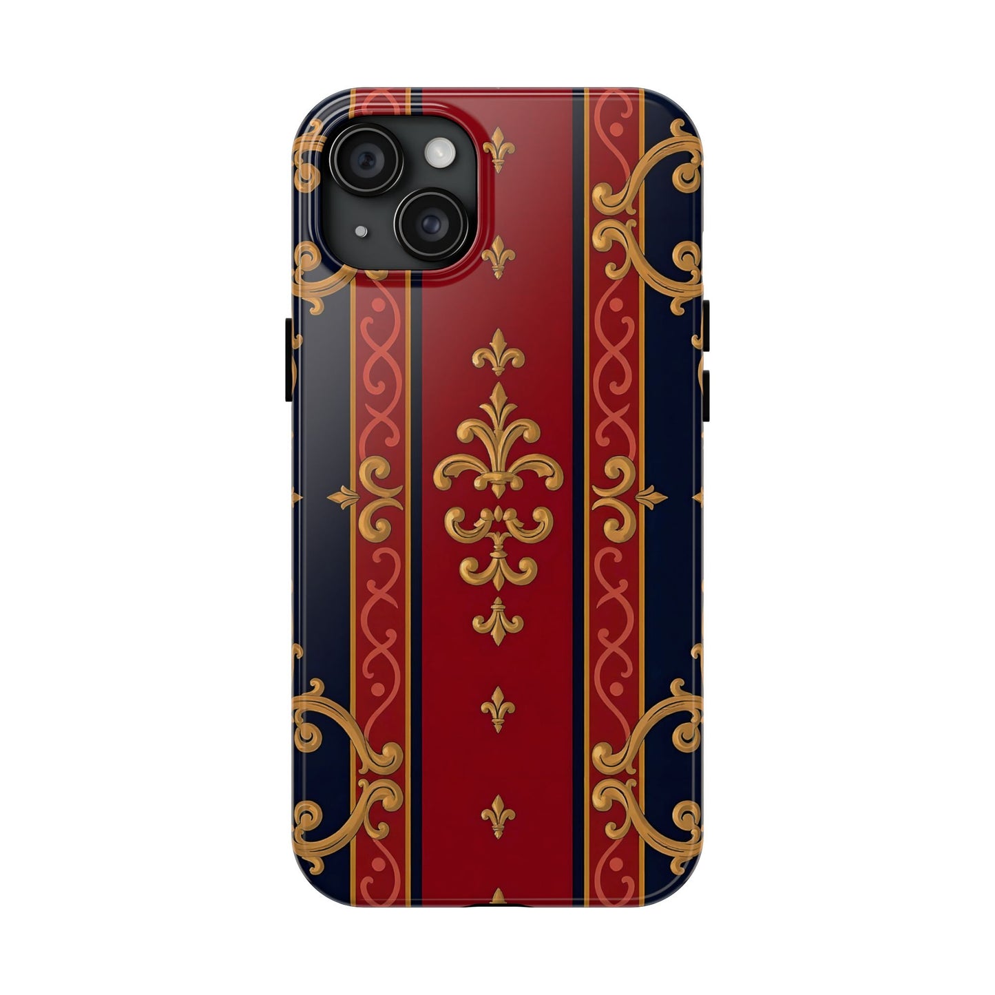 Elegant Vintage Phone Cases, Tough Phone Cover, Stylish Cell Phone Accessories, Durable Phone Protection - Midnight Blue & Dusk Red Gold Baroque