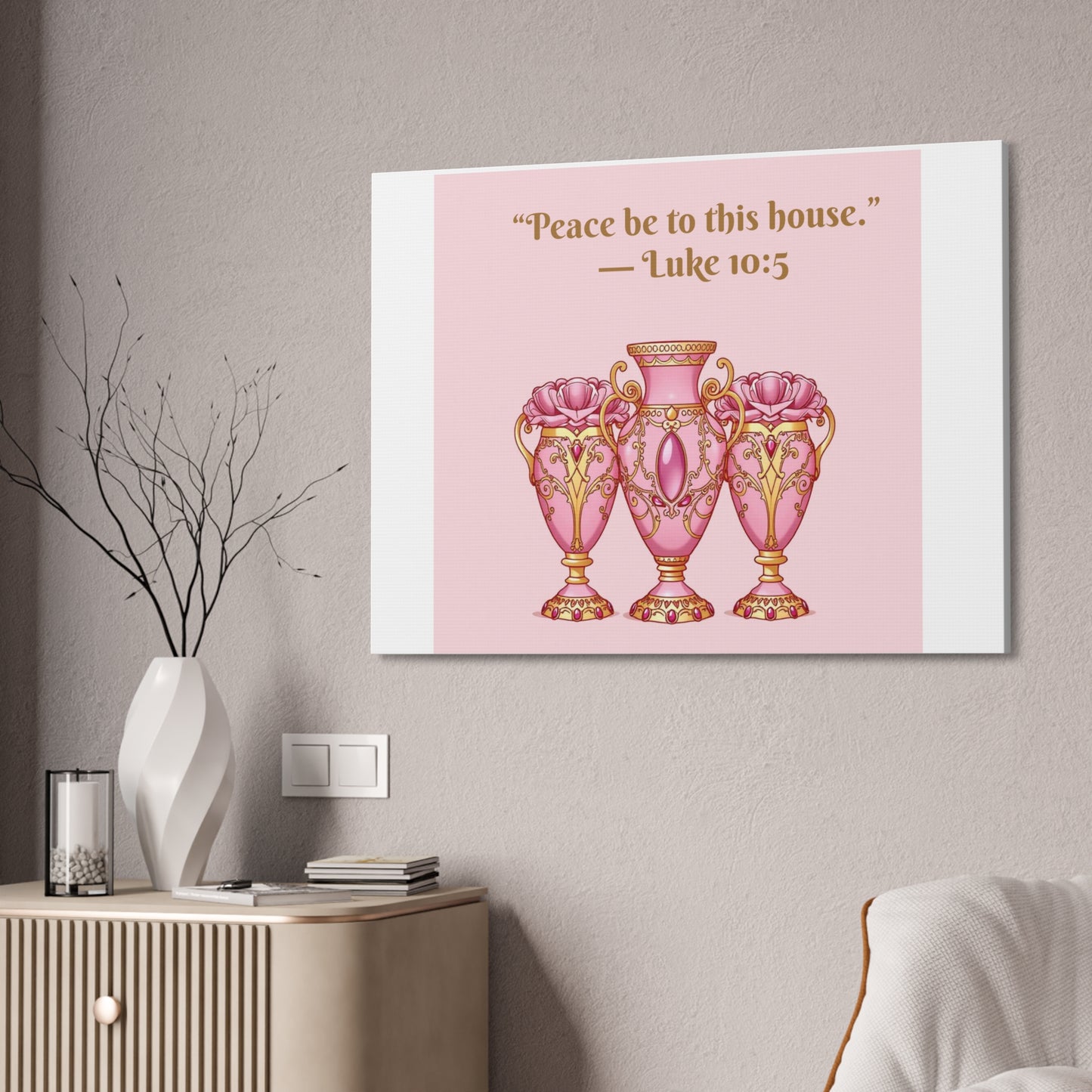Decorative Canvas Wall Art - "Peace Be to This House" Vases, Home Decor, Inspirational Wall Art, Gift for Housewarming - 10:5