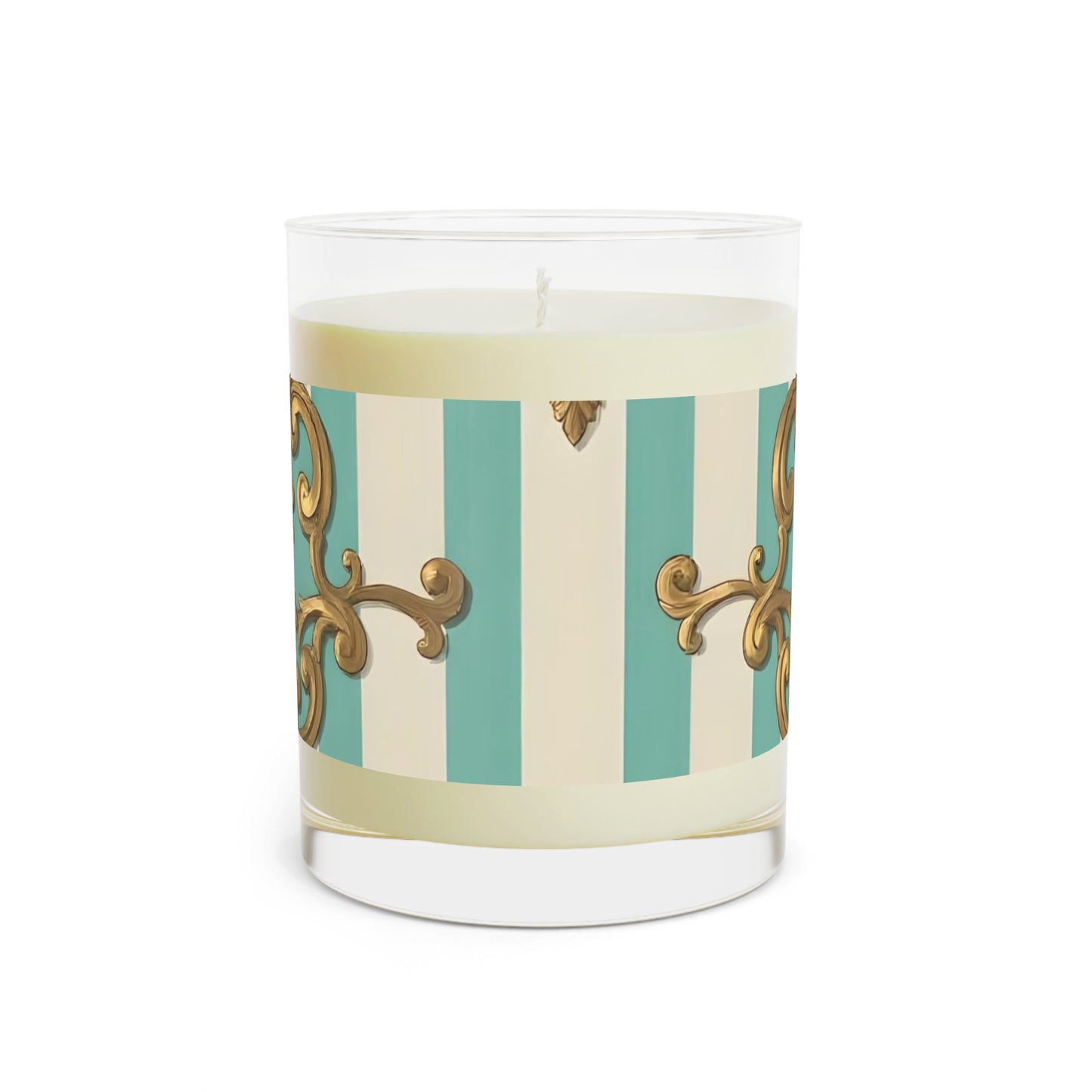 Elegant Scented Candle - Luxe Home Decor, Spa Gift, Aromatherapy, Wedding Favor, Birthday Present - Matte Green Striped Rococo
