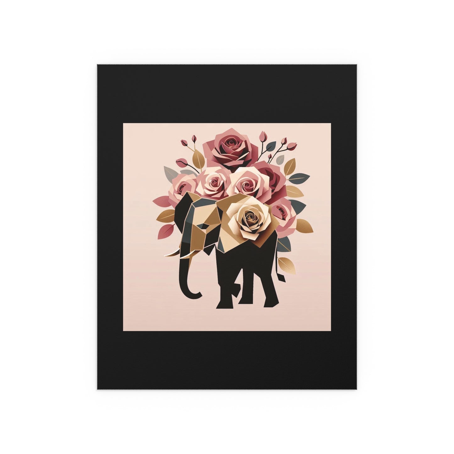Elegant Floral Silk Poster - Indoor/Outdoor Wall Art for Home Decor - Black & Gold Elephant & Roses