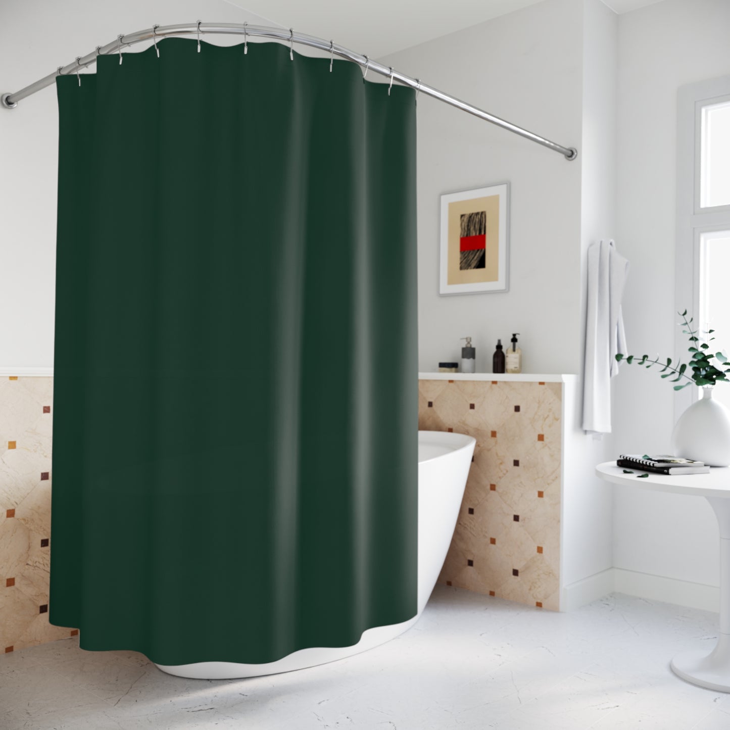Elegant Midnight Green Shower Curtain for a Stylish Bathroom Decor, Eco-friendly, Modern, Minimalist Home Improvement, Gift for Newlyweds
