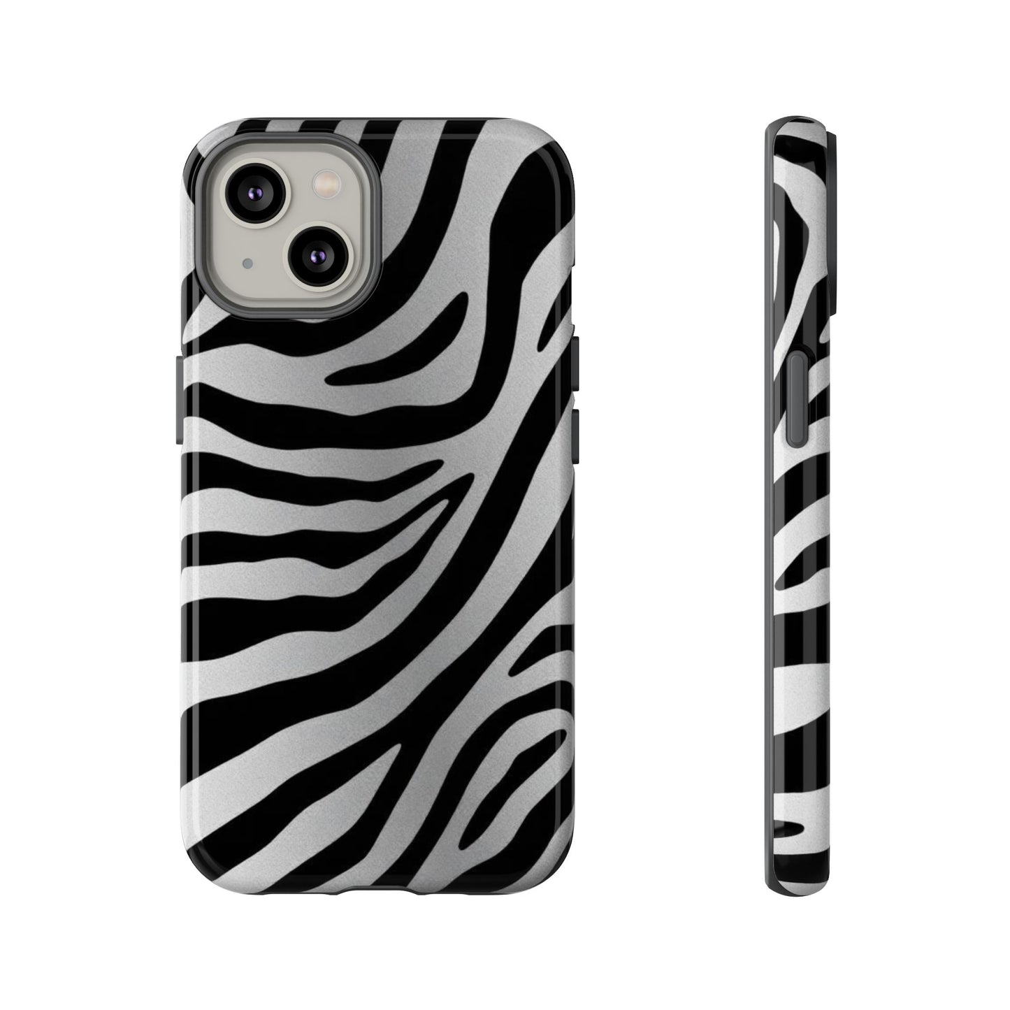 Zebra Print Tough Phone Case - Silver