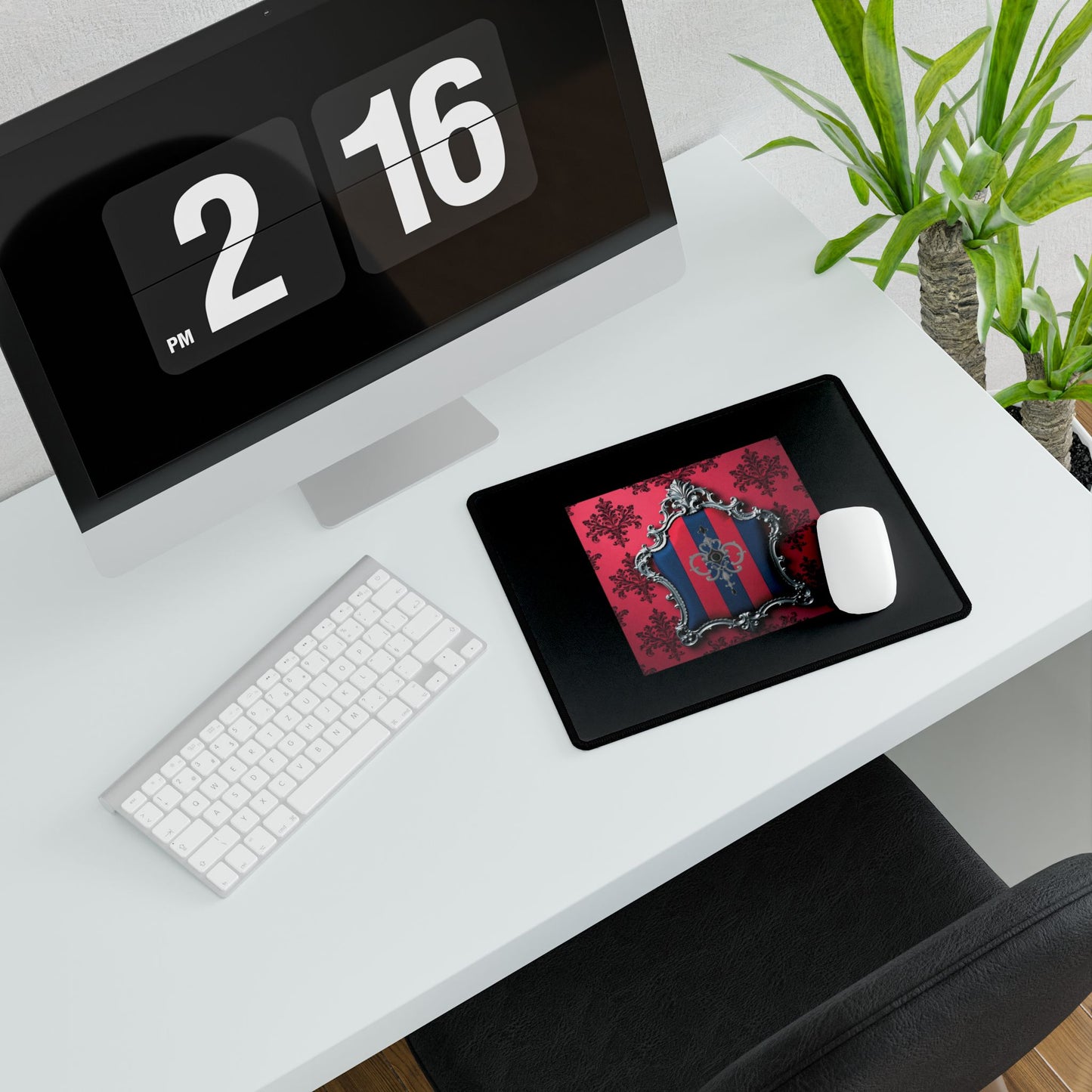 Elegant Desk Mats for Home Office, Stylish Desk Accessories, Gift for Her, Desk Decor, Functional Office Mat - Blue & Red Striped Silver Crest