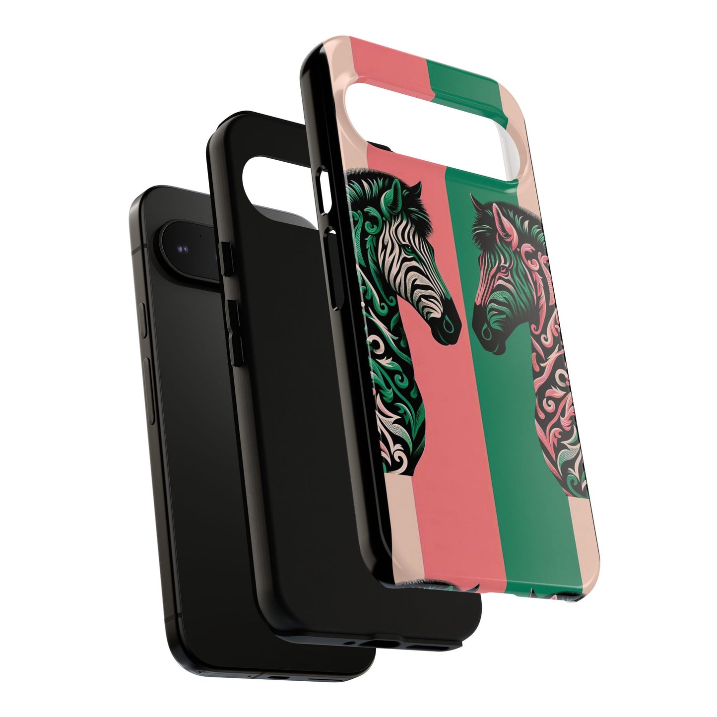 Phone Case - Elegant Pink & Green Zebra Damask Design