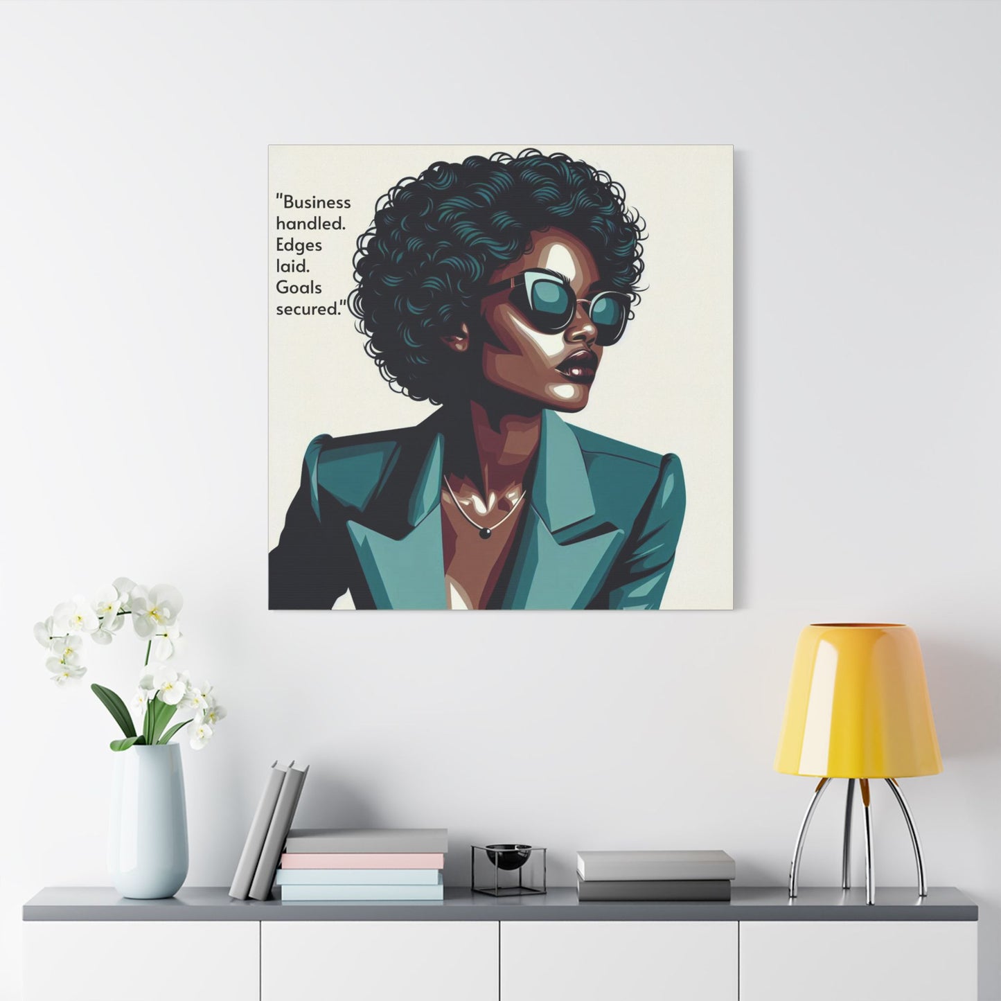 Afro Art Print Canvas, Wall Decor, Satin Stretched Canvas, African American Art, Office Decor, Home Decor - "Business handled."