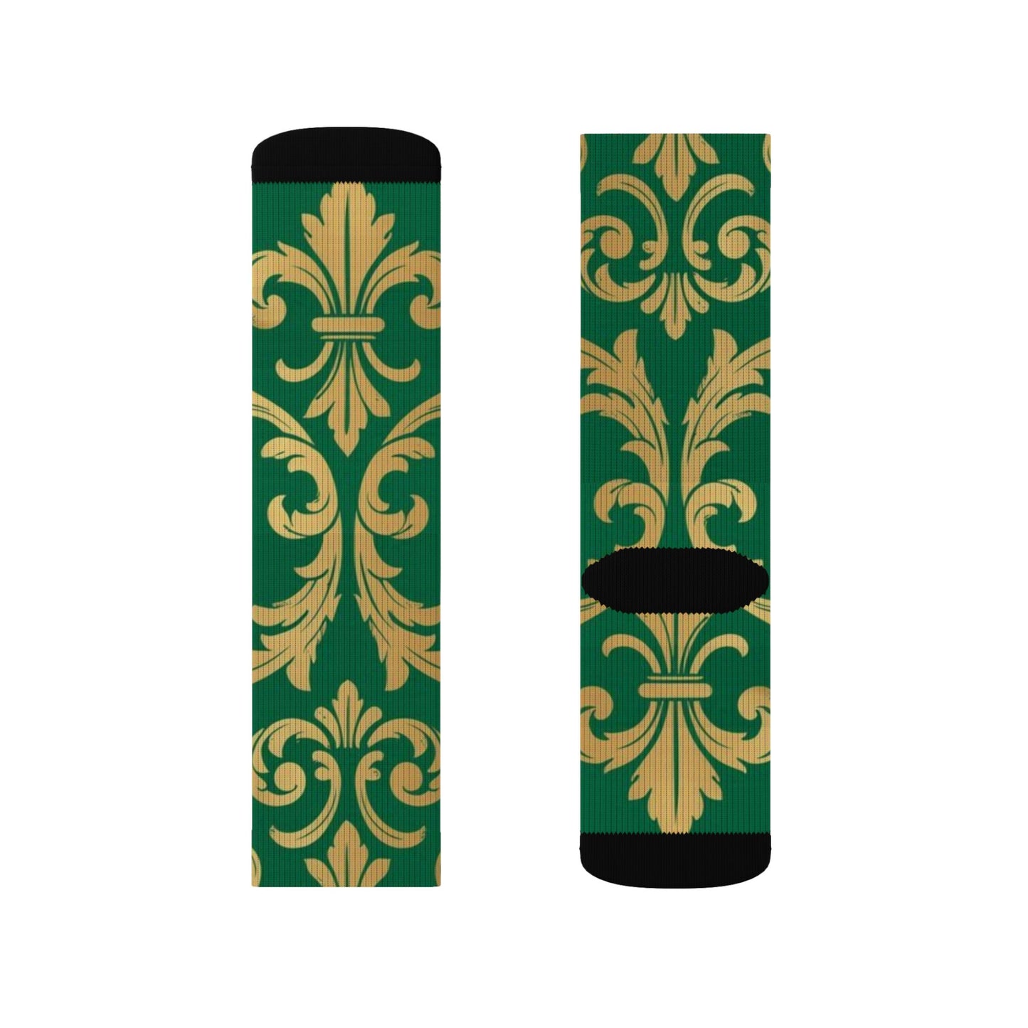 Green Baroque Pattern Sublimation Socks — Gold Baroque Crew Socks