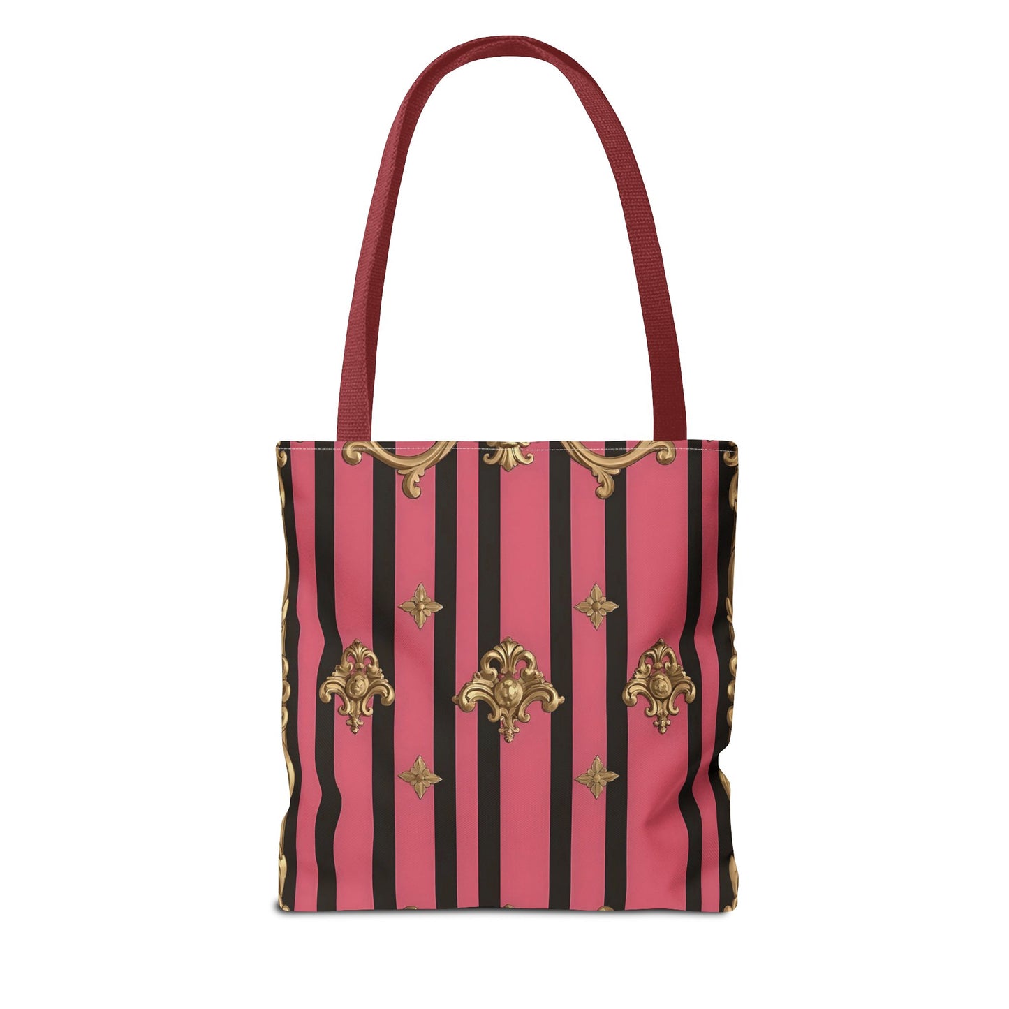 Chic Floral Tote Bag - Elegant Reusable Shopping Bag, Fashion Accessory, Gift for Her, Everyday Use, Eco-Friendly - Pink Striped Gold Rococo