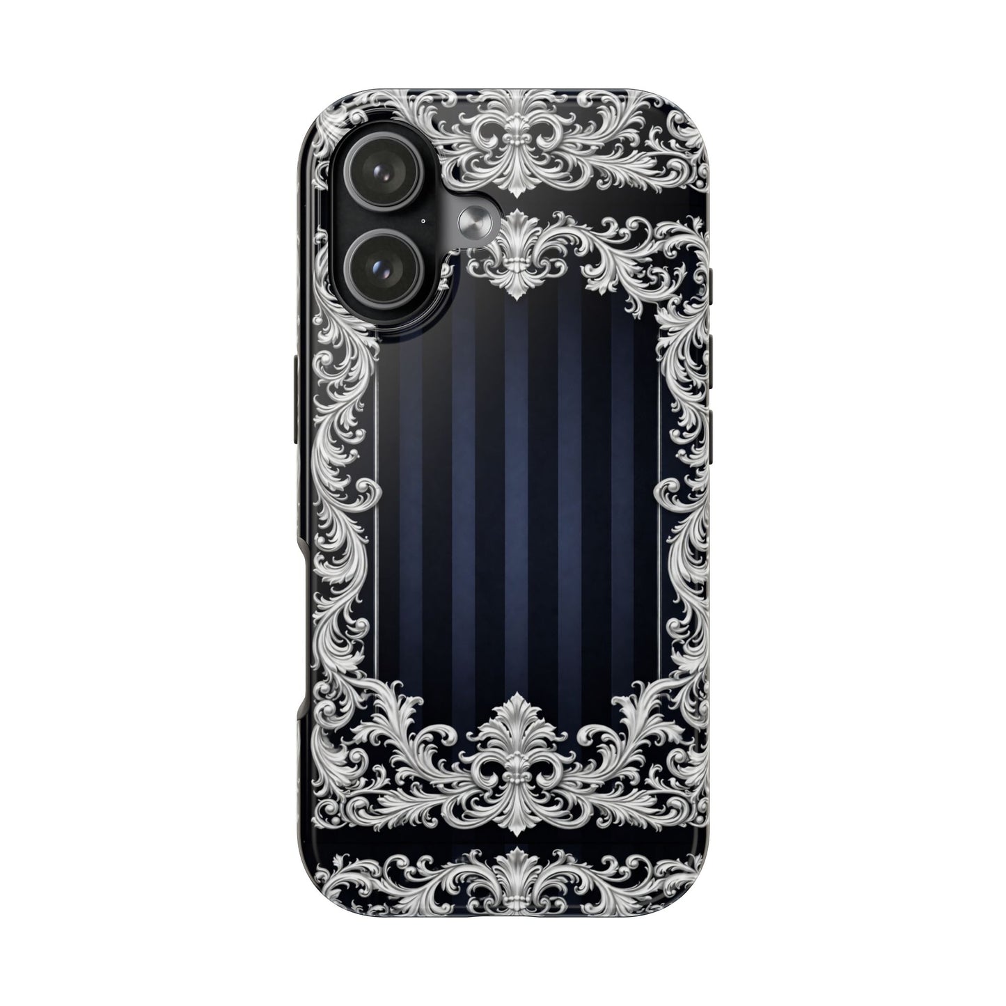 Navy Stripes & Baroque Tough Phone Case — Protective Decorative iPhone Case