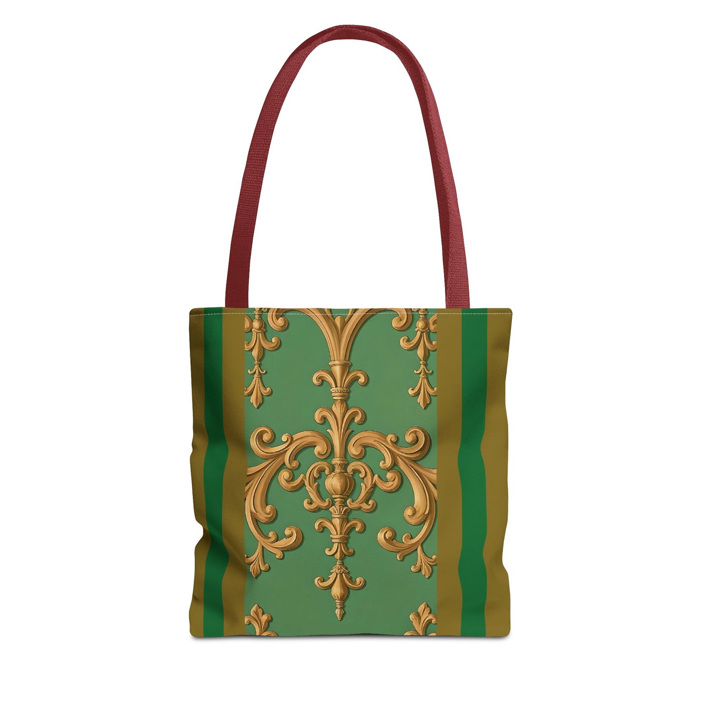 Ornate Floral Tote Bag, Chic Shopping Bag, Fashionable Eco Tote, Stylish Gift for Her, Versatile Everyday Use - Olive Green Striped Rococo