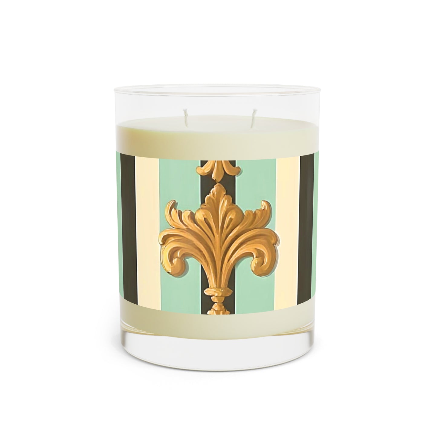 Elegant Floral Scented Candle - Luxurious Home Fragrance, Gift for Home Decor, Relaxation, Spa Days, Birthday Gift - Black & Matte Mint Striped Rococo