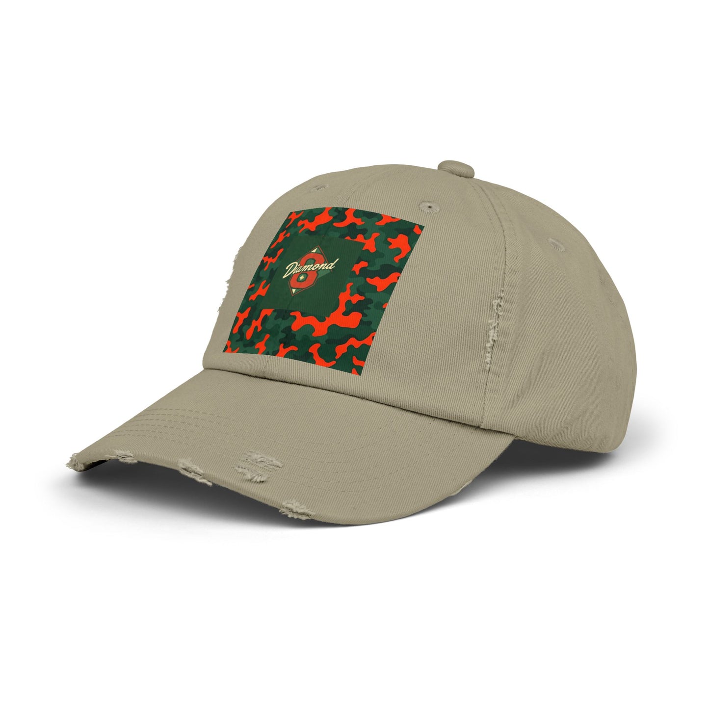 Trendy Distressed Cap - Casual Streetwear Accessory, Perfect for Outdoor Adventures, Gifts, Everyday Style - Green & Orange Camo Diamon 8