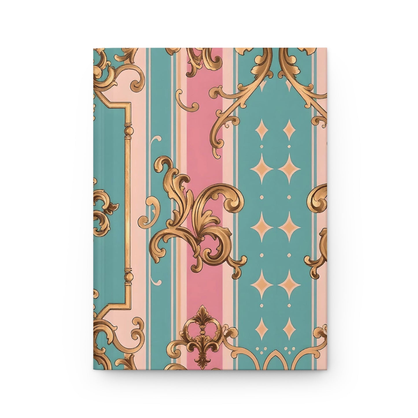 Elegant Vintage Hardcover Journal, Stylish Notebook, Luxe Writing Journal, Gift for Writers - Pink & Matte Turquoise Striped Rococo