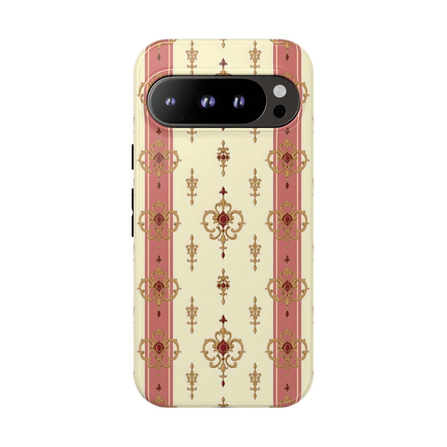 Elegant Floral Motif Phone Case - Tough Cases with Vintage Design - Mauve Striped Gold Damask