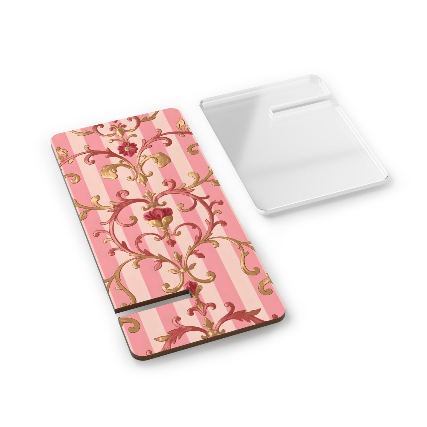 Elegant Floral Motif Smartphone Display Stand - Pink Striped Rose Gold Damask - Decorative Mobile Holder
