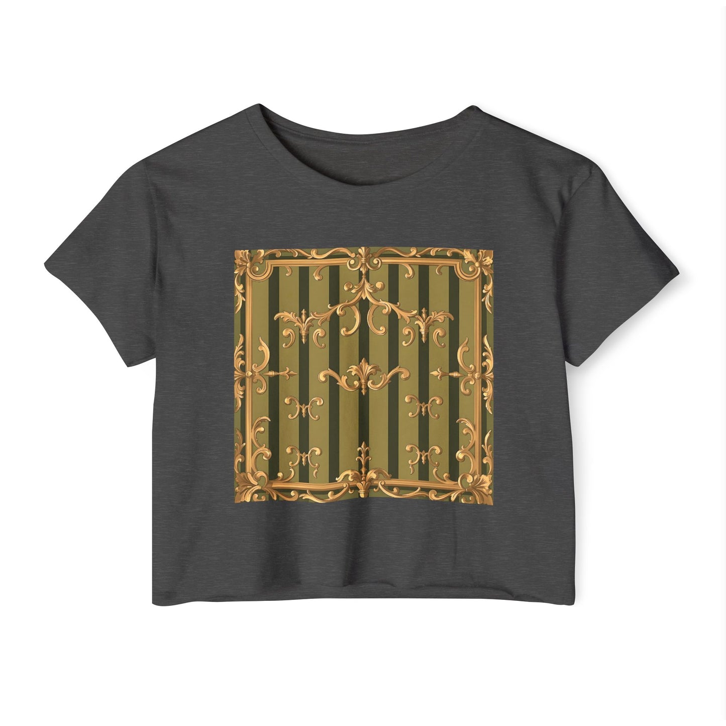 Bohemian Women's Festival Crop Top – Stylish Summer Apparel for Concerts, Beach Days, Music Festivals - Olive Green Striped Rococo