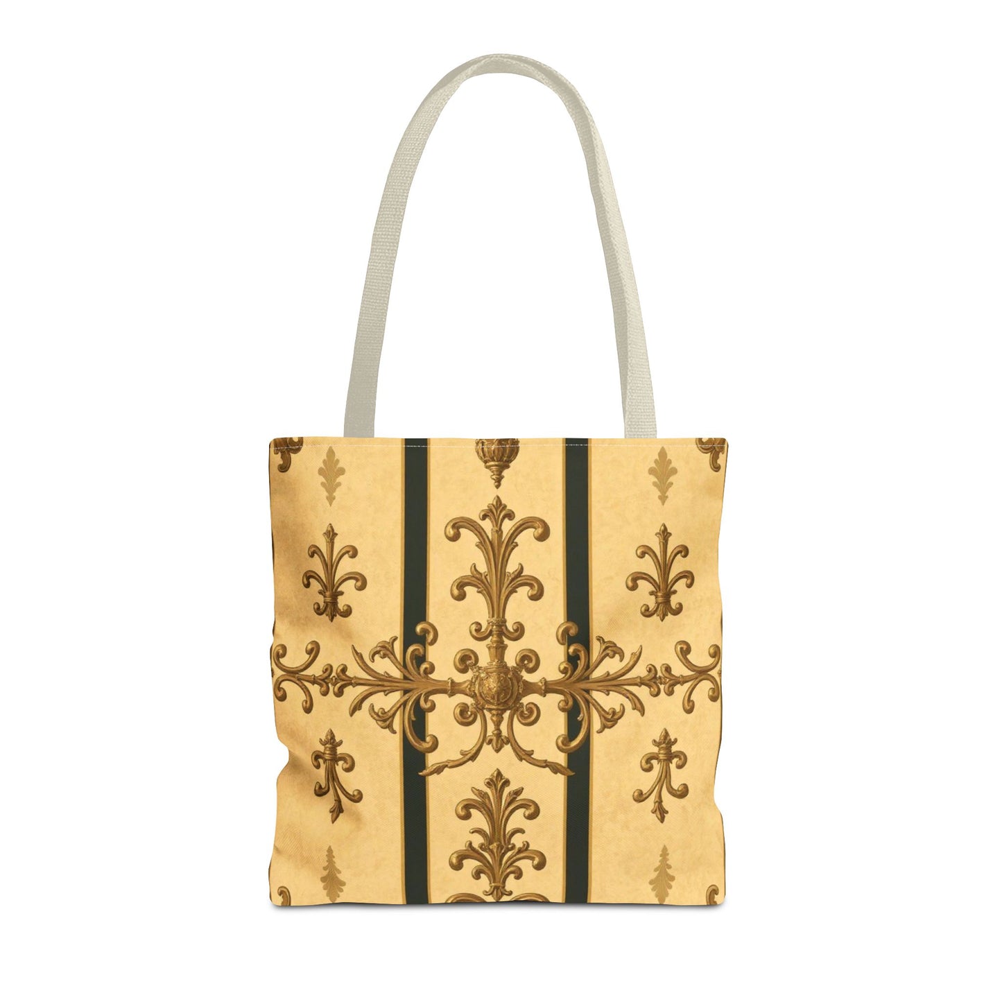 Elegant Baroque Pattern Tote Bag | Stylish Eco-friendly Shopping Bag, Beach Tote, Gift Bag, Daily Use - Matte Yellow Striped Antique Rococo