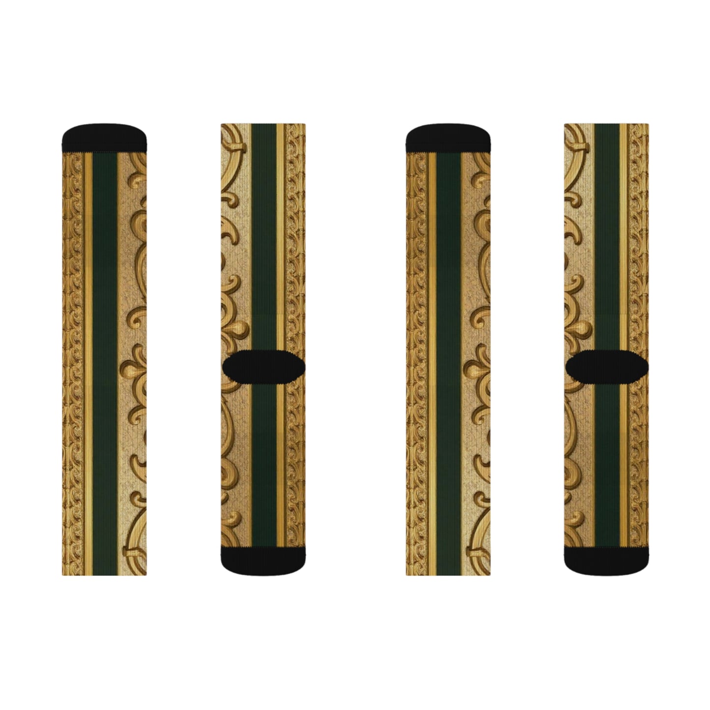 Elegant Teal Striped Gold Baroque Sublimation Socks, Fashion Accessories for Everyday, Gift for Her, Cozy Footwear, Wedding Socks