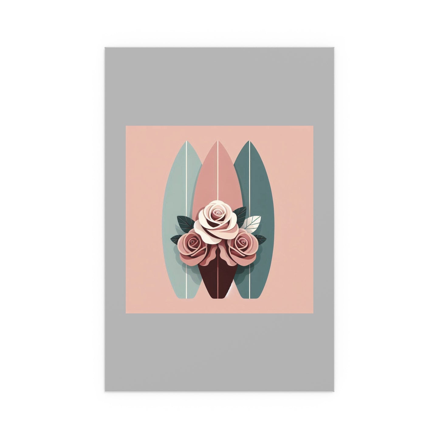 Elegant Floral Silk Poster - Indoor/Outdoor Wall Art for Home Decor - Burgundy, Matte Mauve & Teal Surfboard & Roses