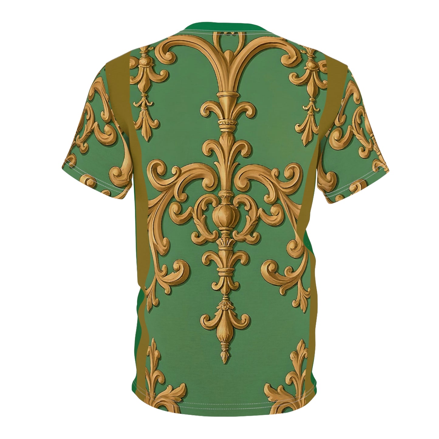 Elegant Baroque Pattern Unisex Tee, Vintage Aesthetic Shirt, Unique Casual Wear - Olive Green Striped Rococo