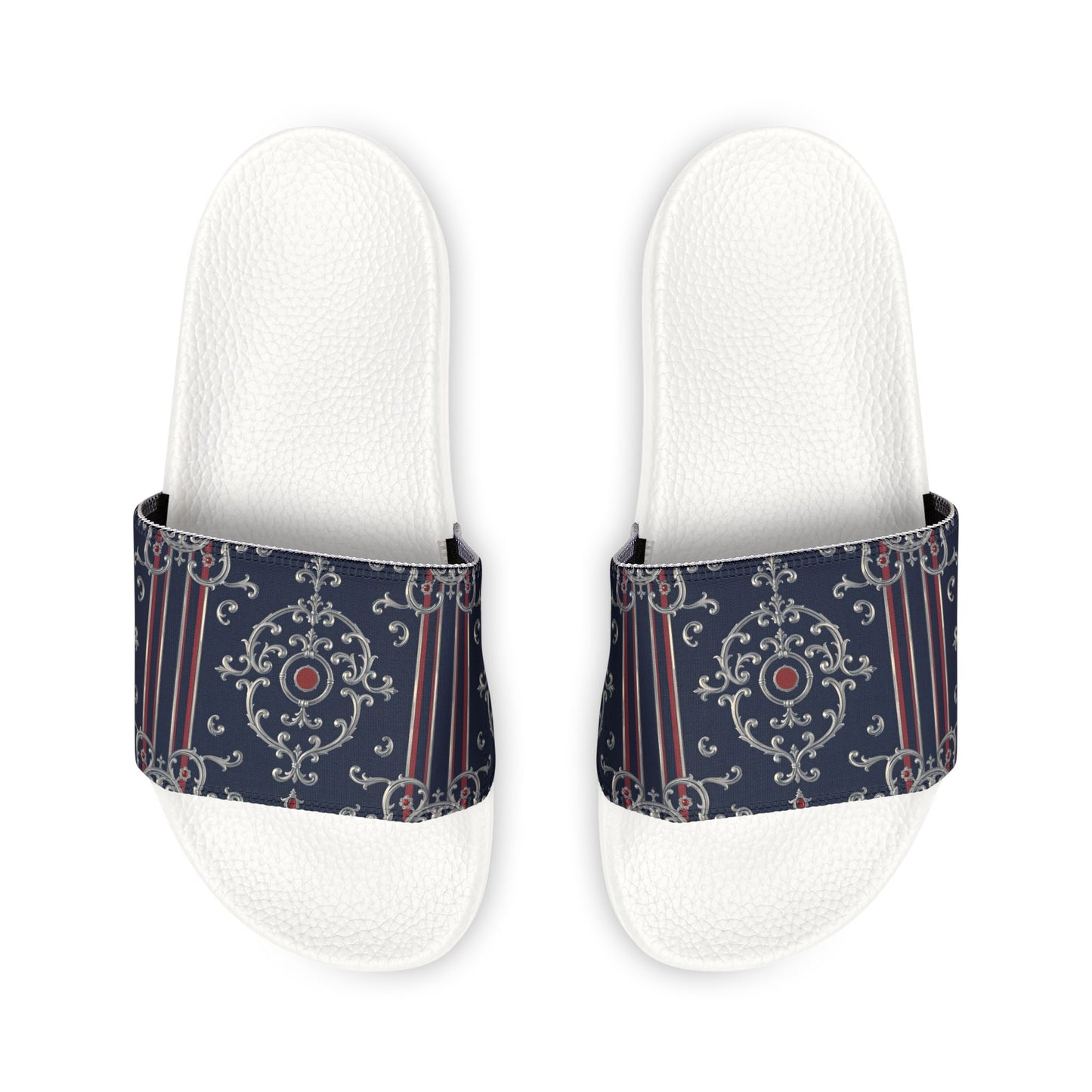 Stylish Women's Removable-Strap Sandals, Summer Footwear, Beach Slides, Casual Open-Toe Shoes - Blue & Red Striped Silver Baroque