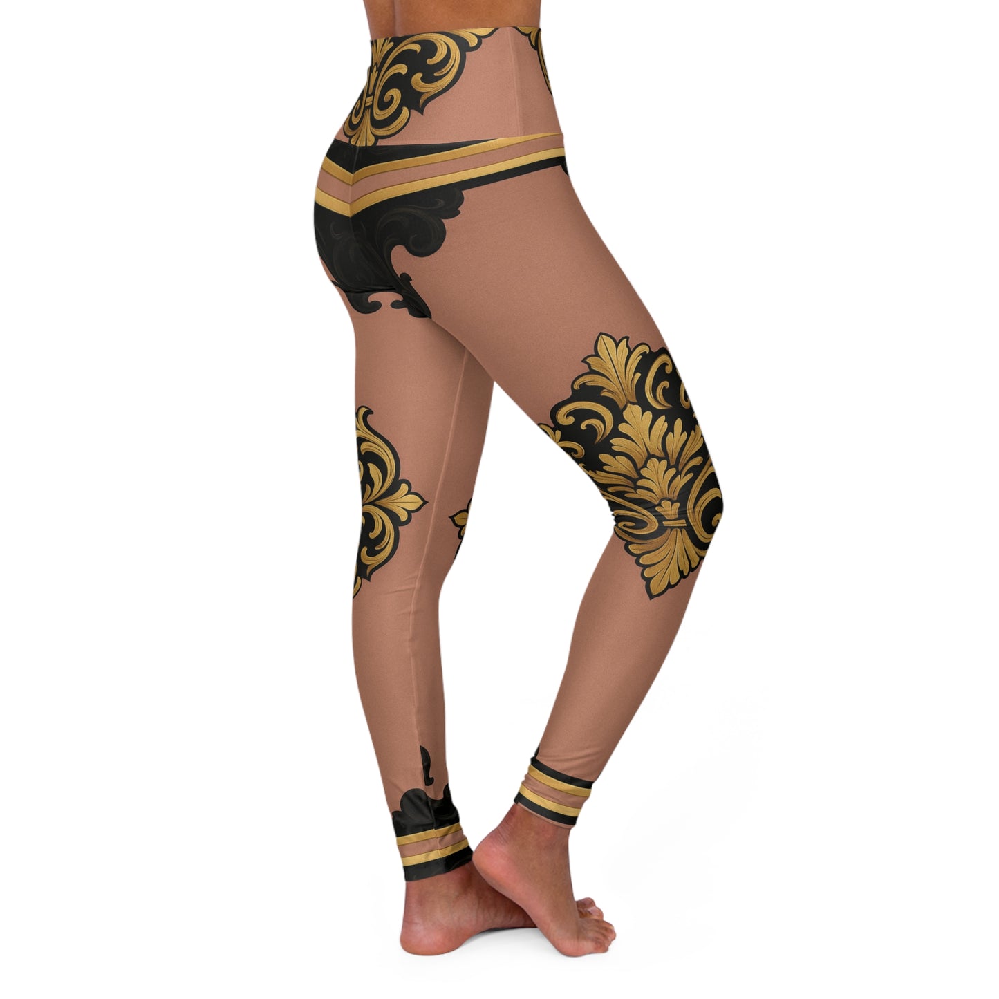 Mauve & Black-Gold Baroque High-Waisted Yoga Leggings