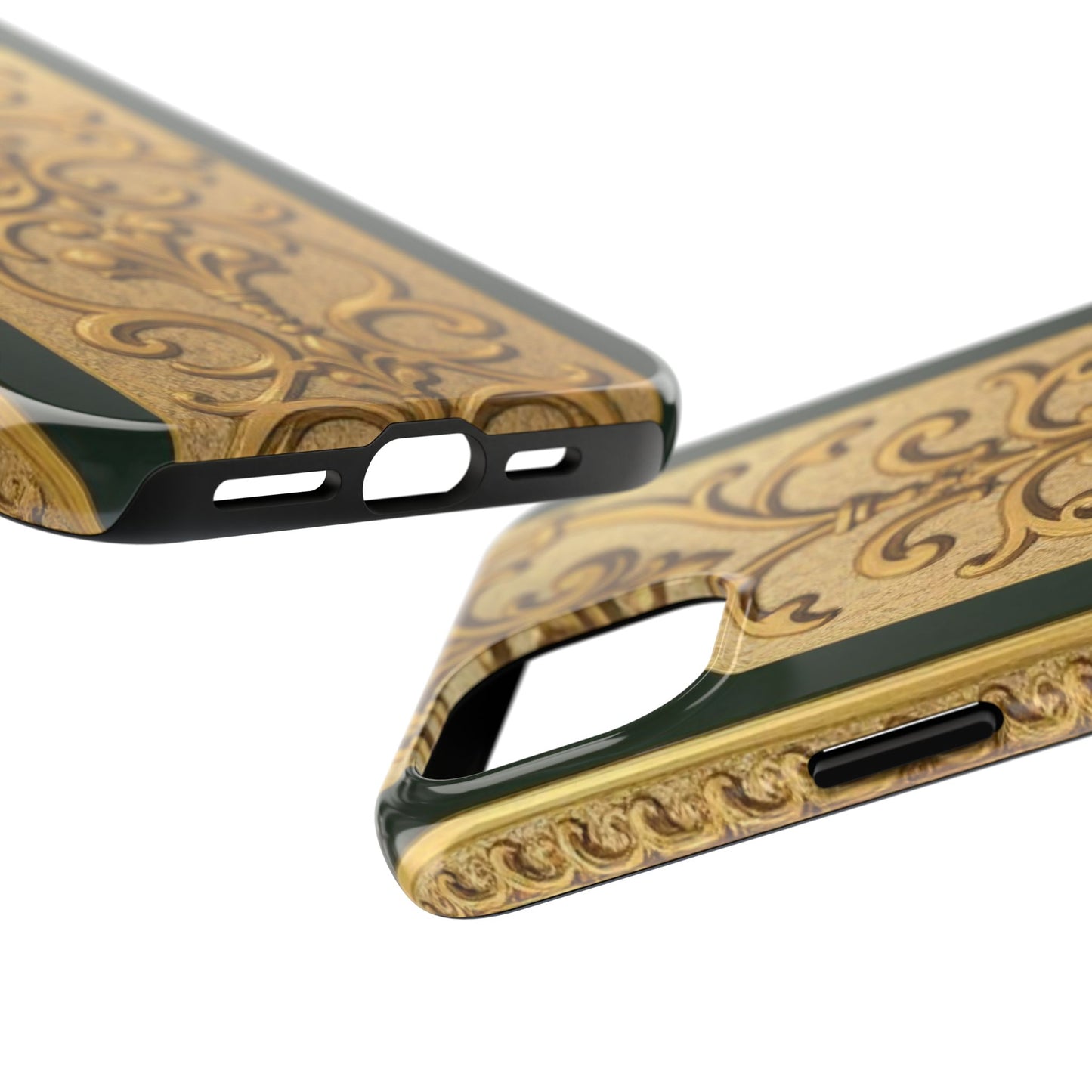 Elegant Teal Striped Gold Baroque Vintage Phone Case, Durable Cell Phone Cover, Floral Phone Protection, Personalized Gift Idea