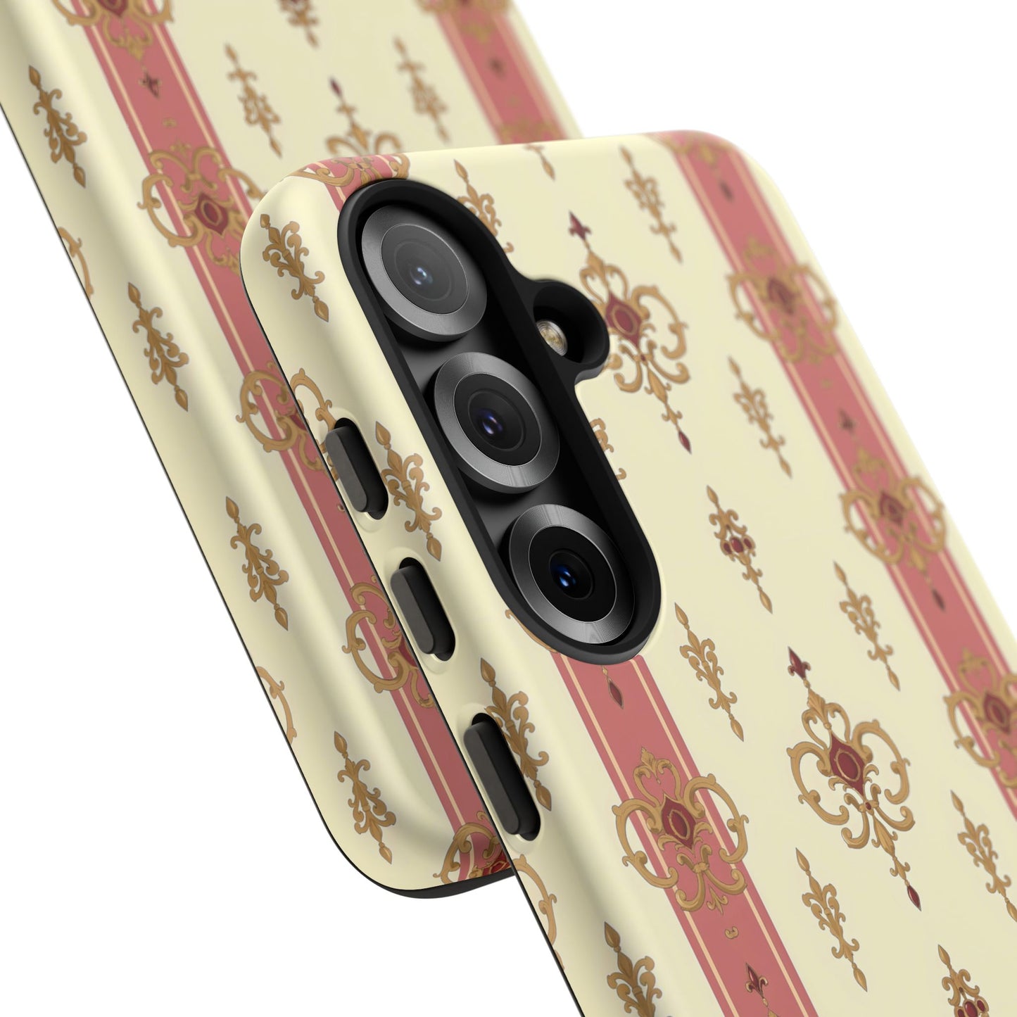 Elegant Floral Motif Phone Case - Tough Cases with Vintage Design - Mauve Striped Gold Damask