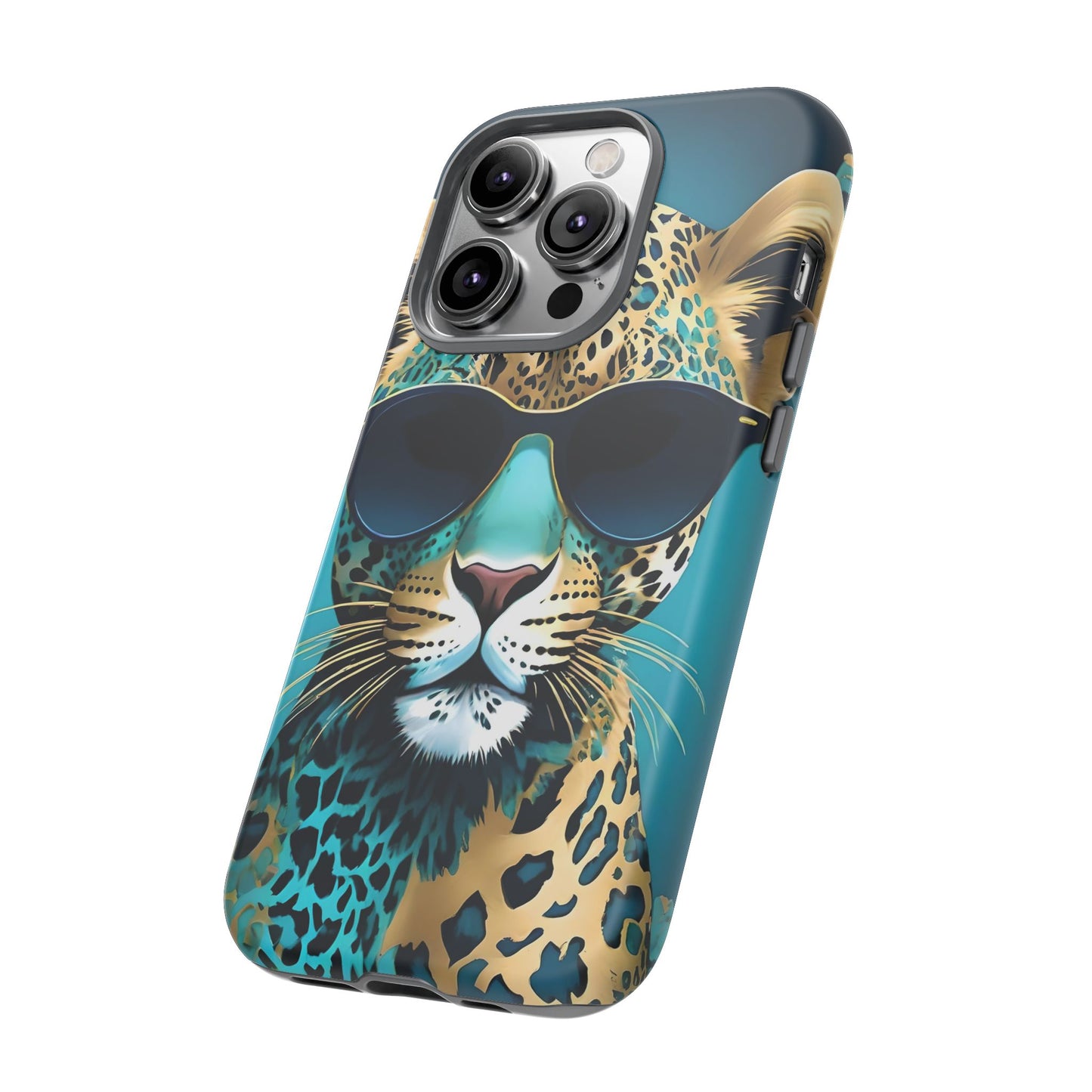 Phone Case - Aqua & Gold Leopard In Sunglasses Design