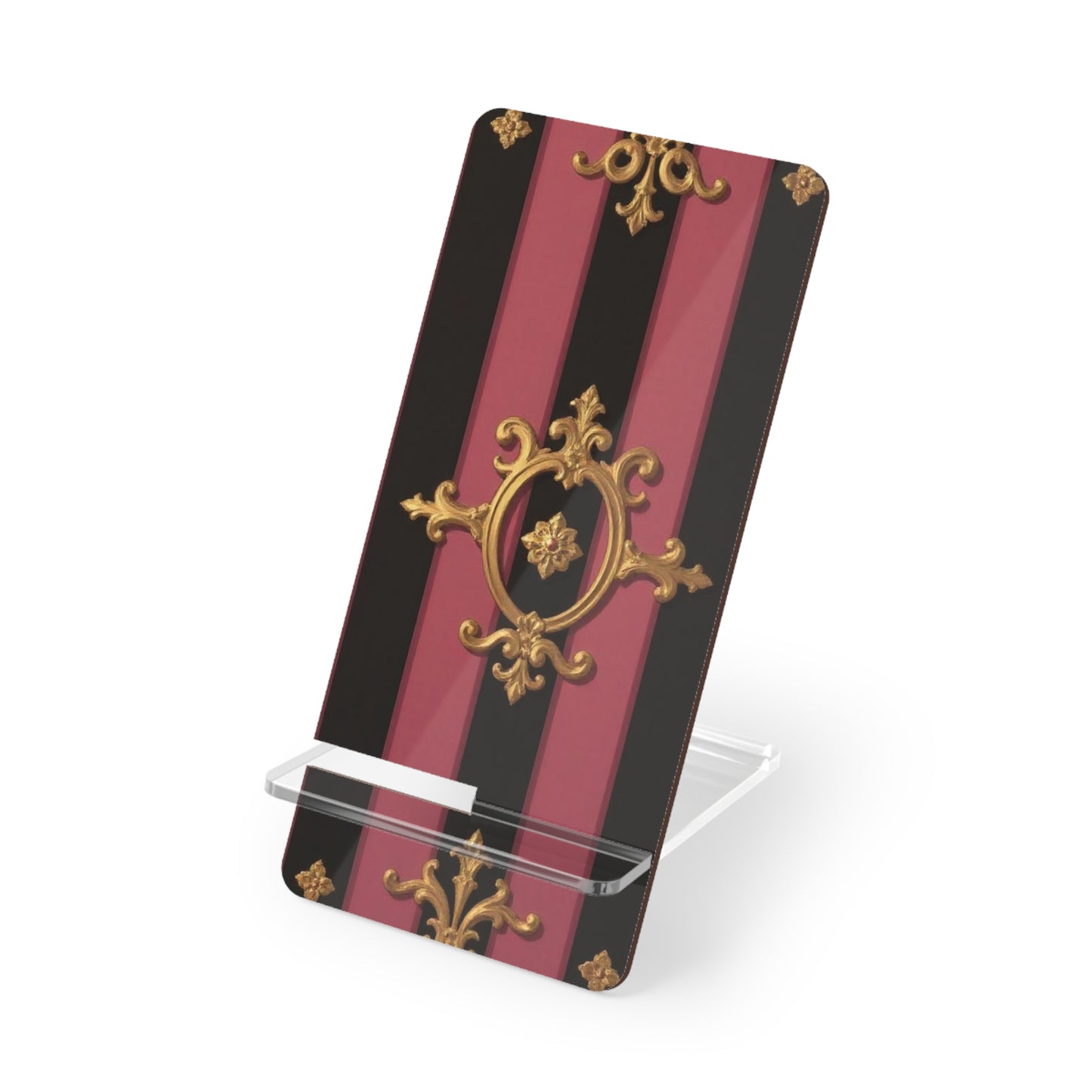 Elegant Black & Mauve Striped Gold Baroque Mobile Display Stand for Smartphones, Decorative Phone Holder, Desk Organizer Gift, Office Accessory