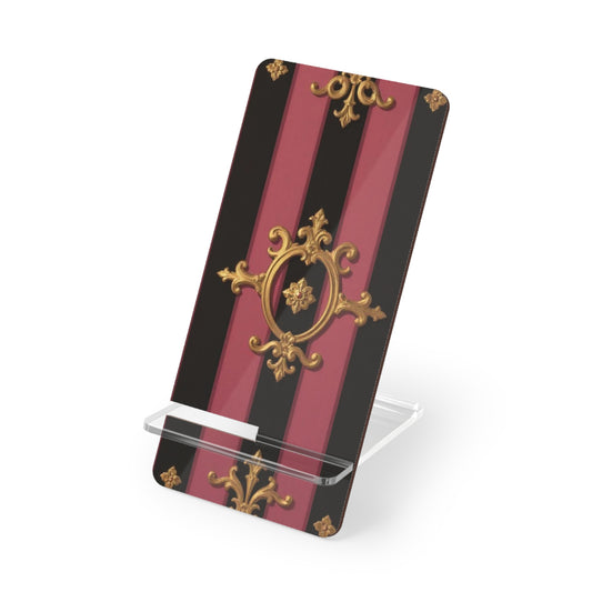Elegant Black & Mauve Striped Gold Baroque Mobile Display Stand for Smartphones, Decorative Phone Holder, Desk Organizer Gift, Office Accessory