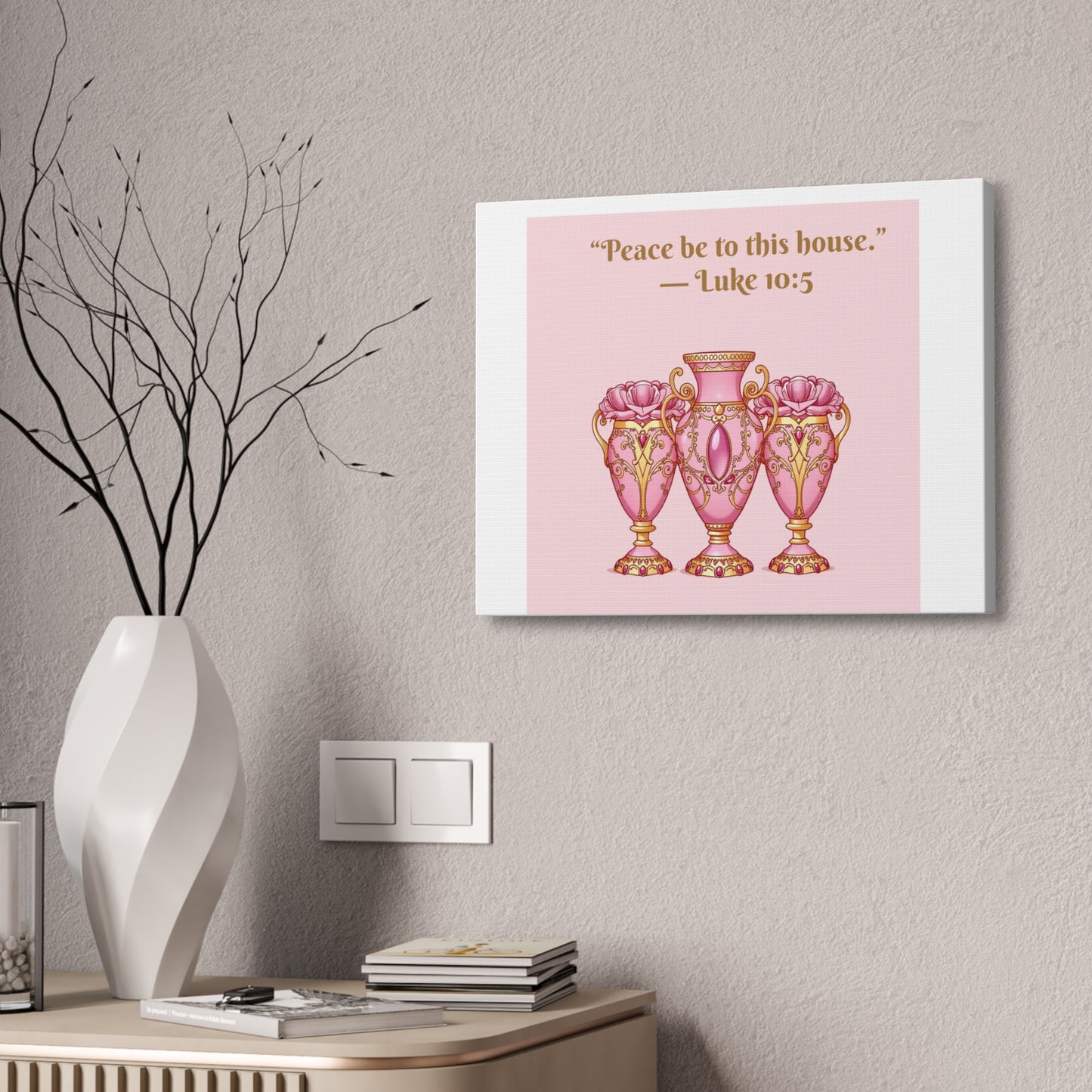 Decorative Canvas Wall Art - "Peace Be to This House" Vases, Home Decor, Inspirational Wall Art, Gift for Housewarming - 10:5