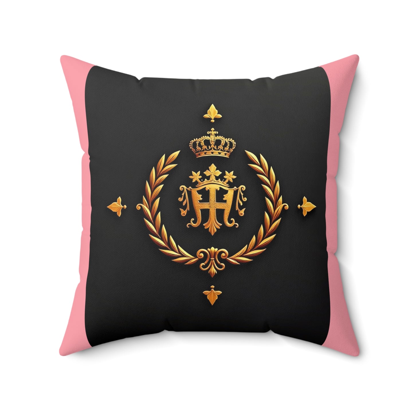 Elegant Monogrammed Square Pillow | Luxury Home Decor, Gift for Her, Housewarming Decor, Sofa Accent - Pink Striped Gold Crest