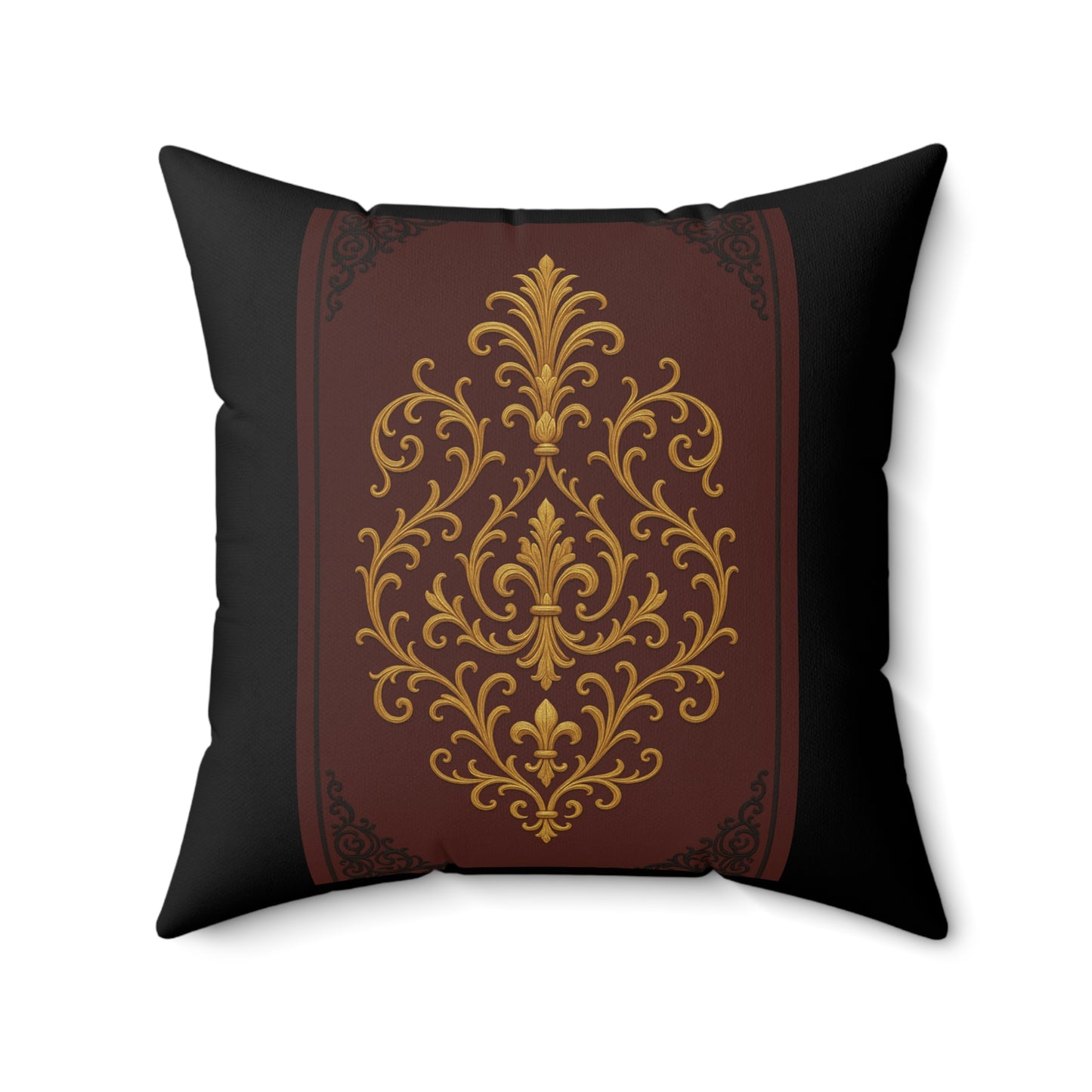Dusk Burgundy-Black & Gold Baroque Faux Suede Pillow