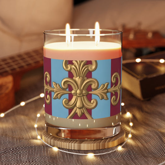 Elegant French-Inspired Scented Candle - Home Decor, Aromatherapy Gift, Luxurious Relaxation - Sky Blue & Maroon Striped Baroque