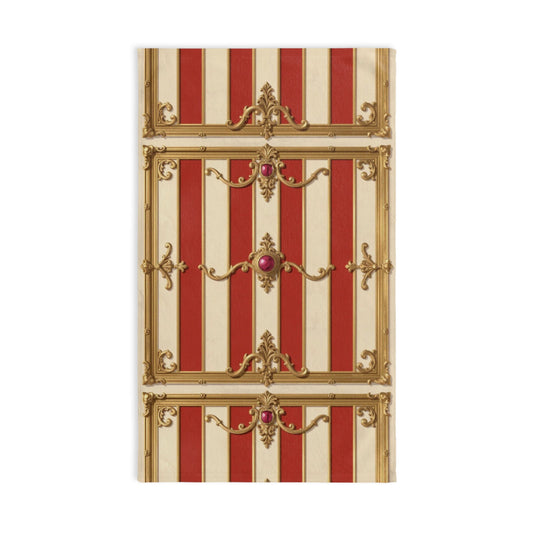 Elegant Vintage Stripe Hand Towel - Luxurious Bathroom Decor - Alabaster & Dusk Orange Striped Baroque