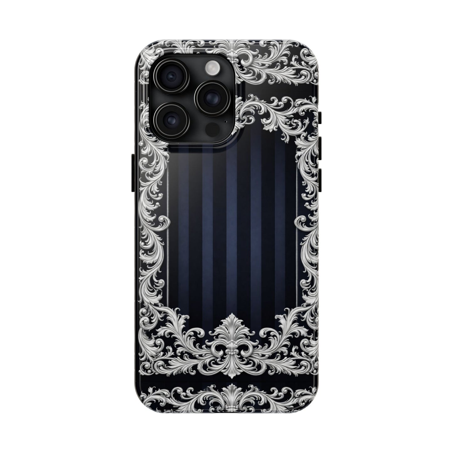 Navy Stripes & Baroque Tough Phone Case — Protective Decorative iPhone Case