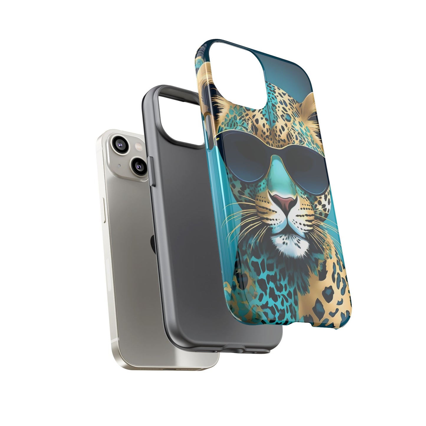 Phone Case - Aqua & Gold Leopard In Sunglasses Design