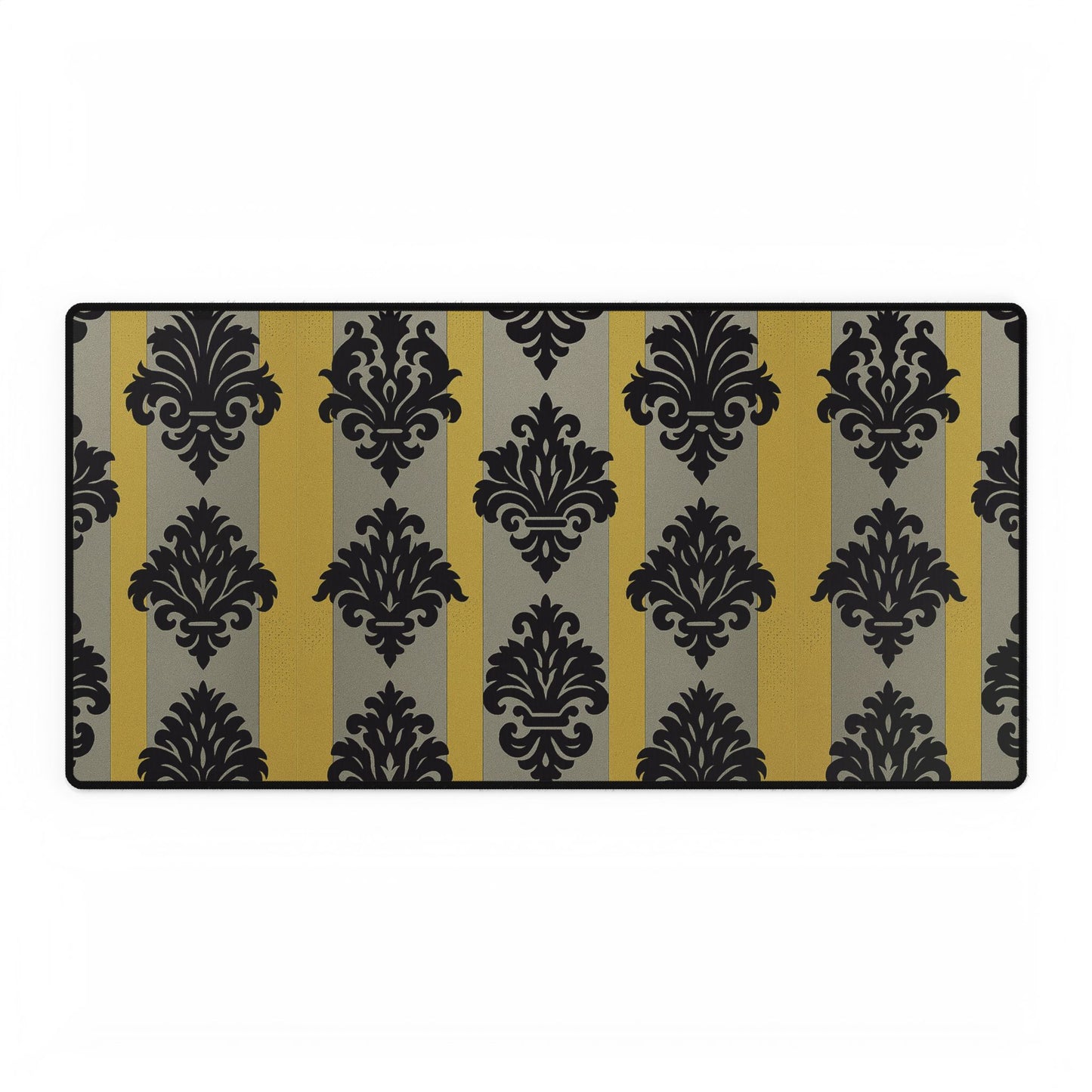 Elegant Desk Mats for Office Decor, Stylish Mouse Pads, Home Office Accessories, Chic Workplace Essentials - Silver & Gold Striped Black Baroque