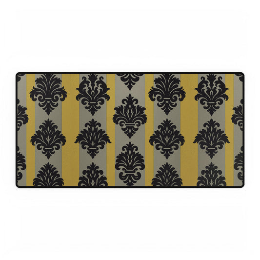 Elegant Desk Mats for Office Decor, Stylish Mouse Pads, Home Office Accessories, Chic Workplace Essentials - Silver & Gold Striped Black Baroque
