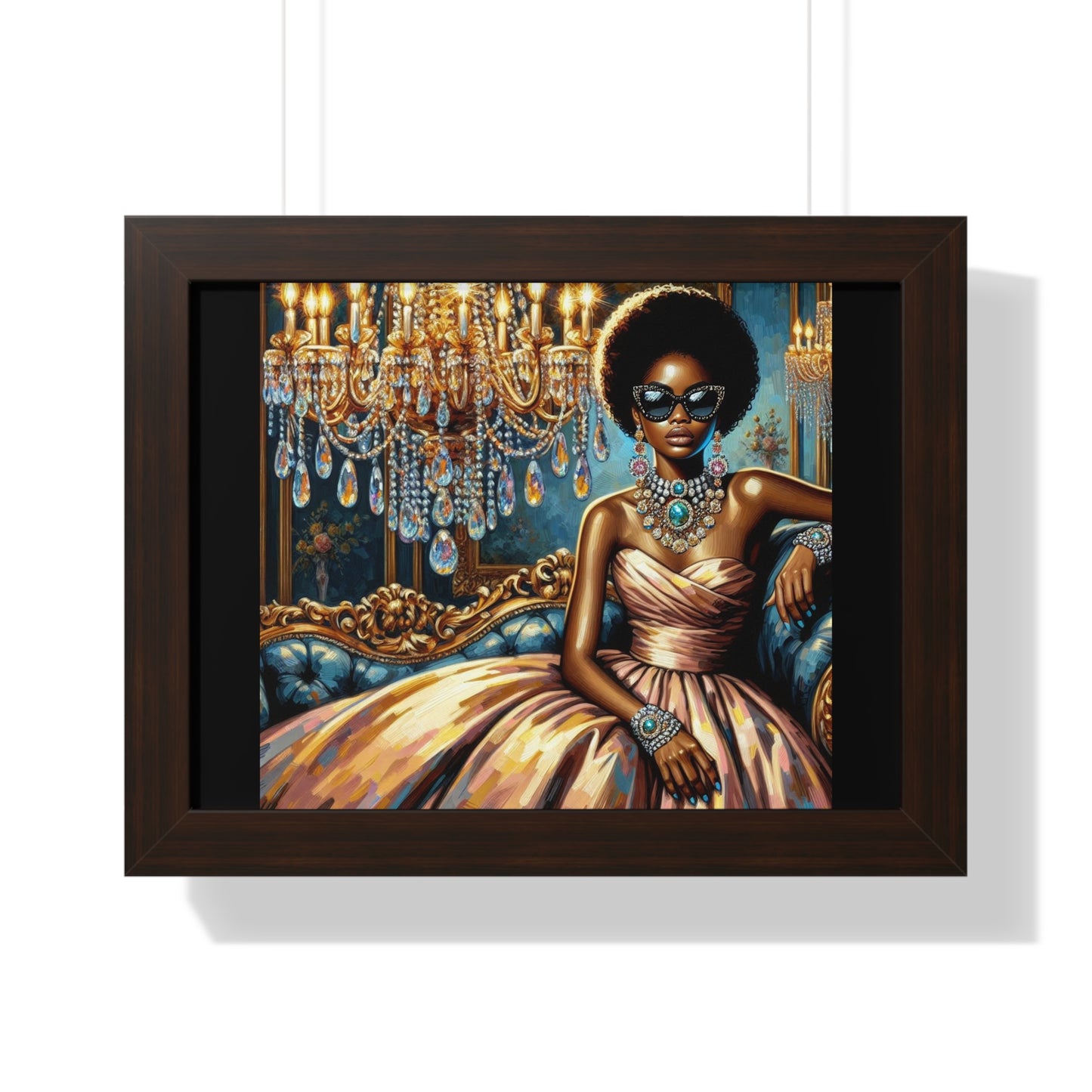 Elegant Framed Art Print | Chic Home Décor, Wall Art for Living Room, Unique Gift, Glamorous Aesthetic, Fashionable - Elegant Lady & Chandelier