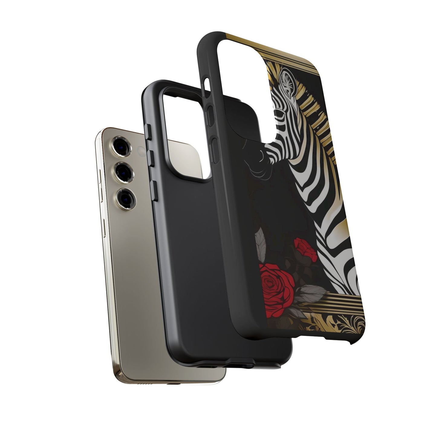 Phone Case - Elegant Zebra & Roses Design