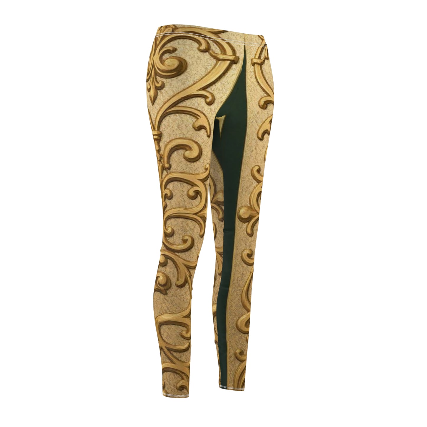 Elegant Teal Striped Gold Baroque  Women's Casual Leggings | Stylish Activewear, Fashion, Comfort, Lounge Wear, Gifts for Her